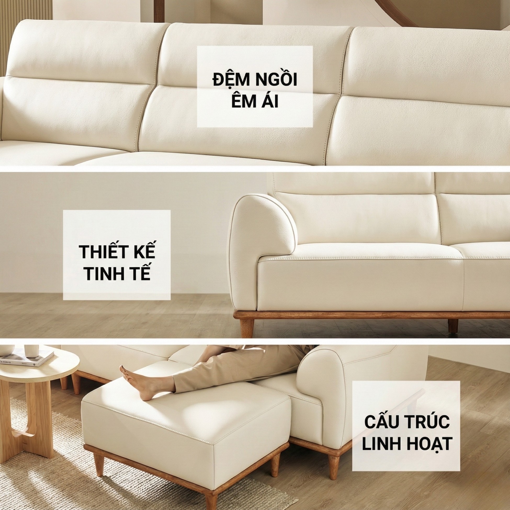 Sofa NATURA – Sofa Gỗ Mộc Mạc Bọc Da Cao Cấp Ấm Áp 