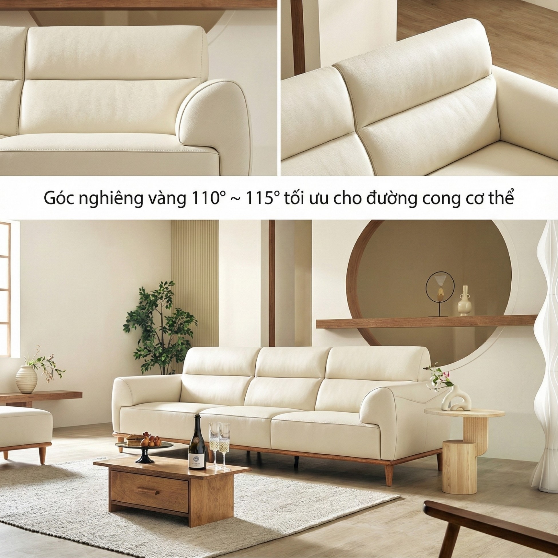 Sofa NATURA – Sofa Gỗ Mộc Mạc Bọc Da Cao Cấp Ấm Áp 