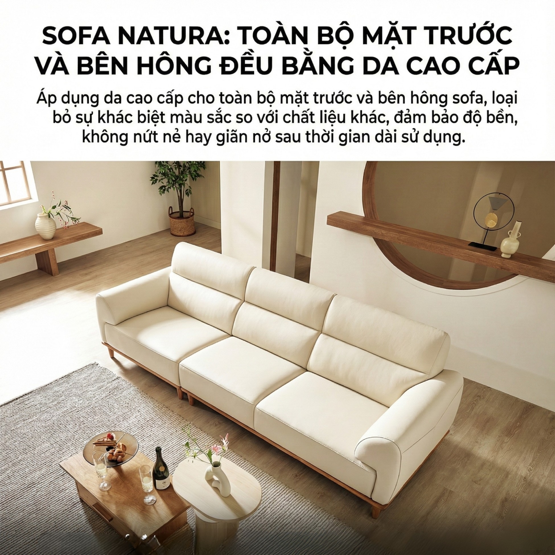 Sofa NATURA – Sofa Gỗ Mộc Mạc Bọc Da Cao Cấp Ấm Áp 