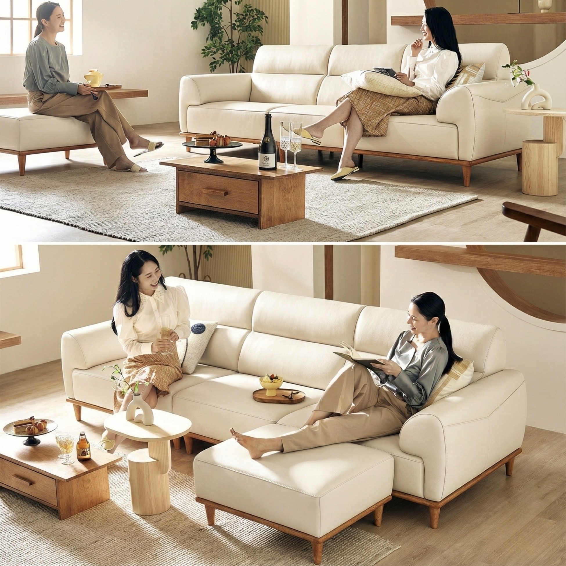 Sofa NATURA – Sofa Gỗ Mộc Mạc Bọc Da Cao Cấp Ấm Áp 