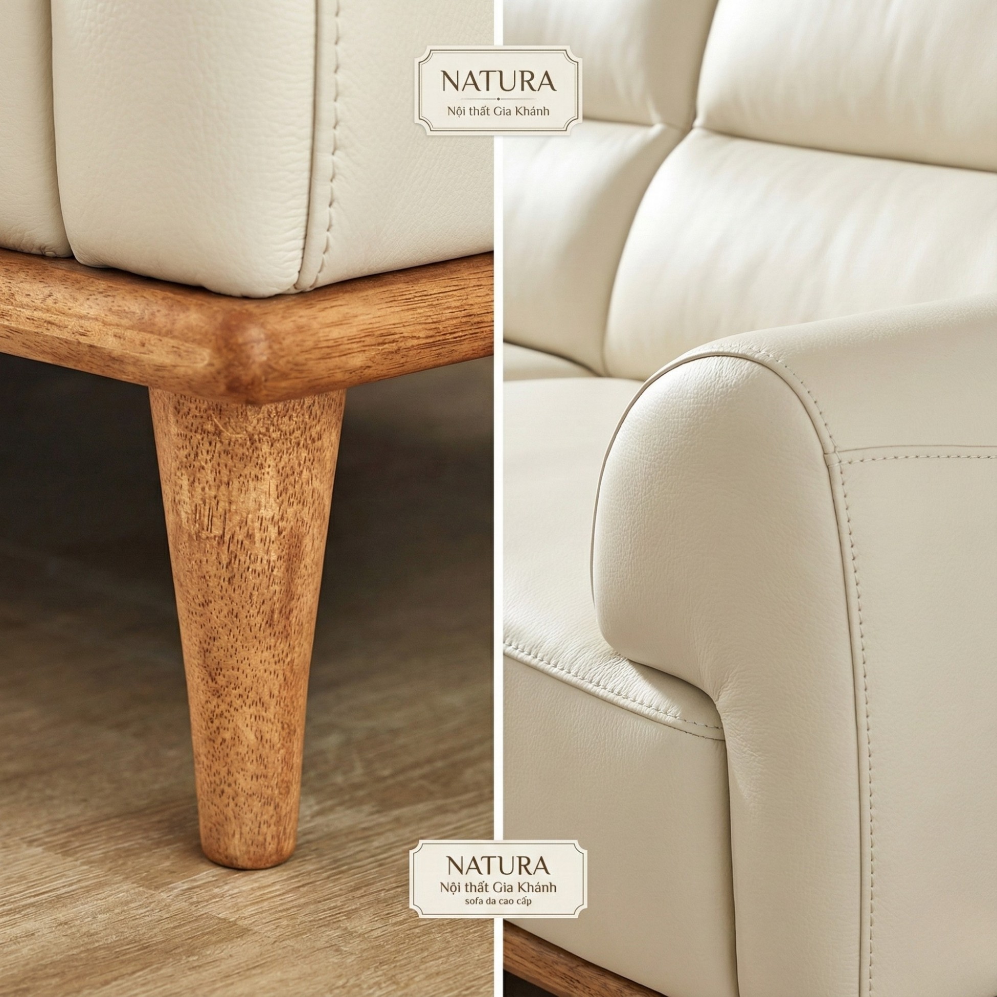 Sofa NATURA – Sofa Gỗ Mộc Mạc Bọc Da Cao Cấp Ấm Áp 
