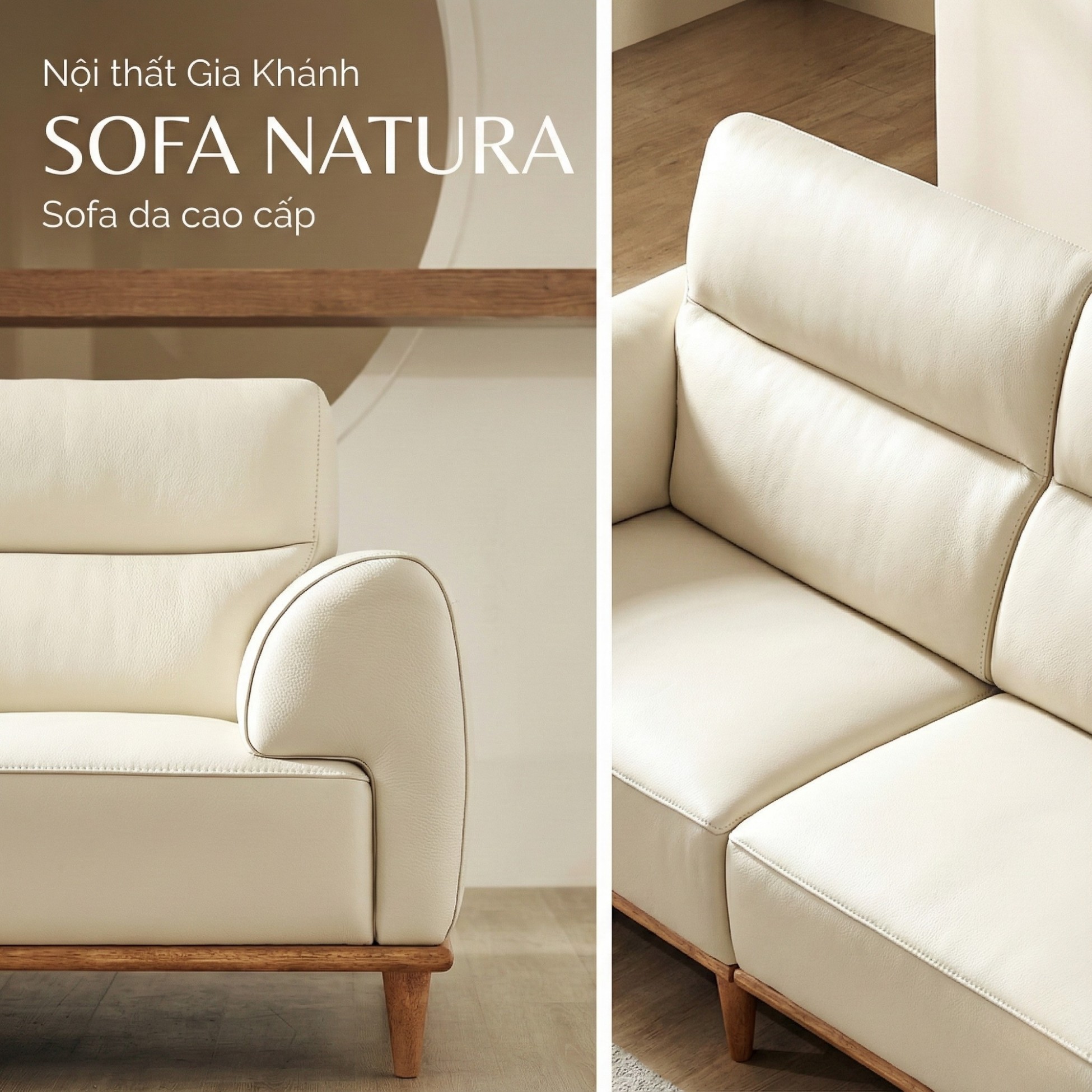 Sofa NATURA – Sofa Gỗ Mộc Mạc Bọc Da Cao Cấp Ấm Áp 