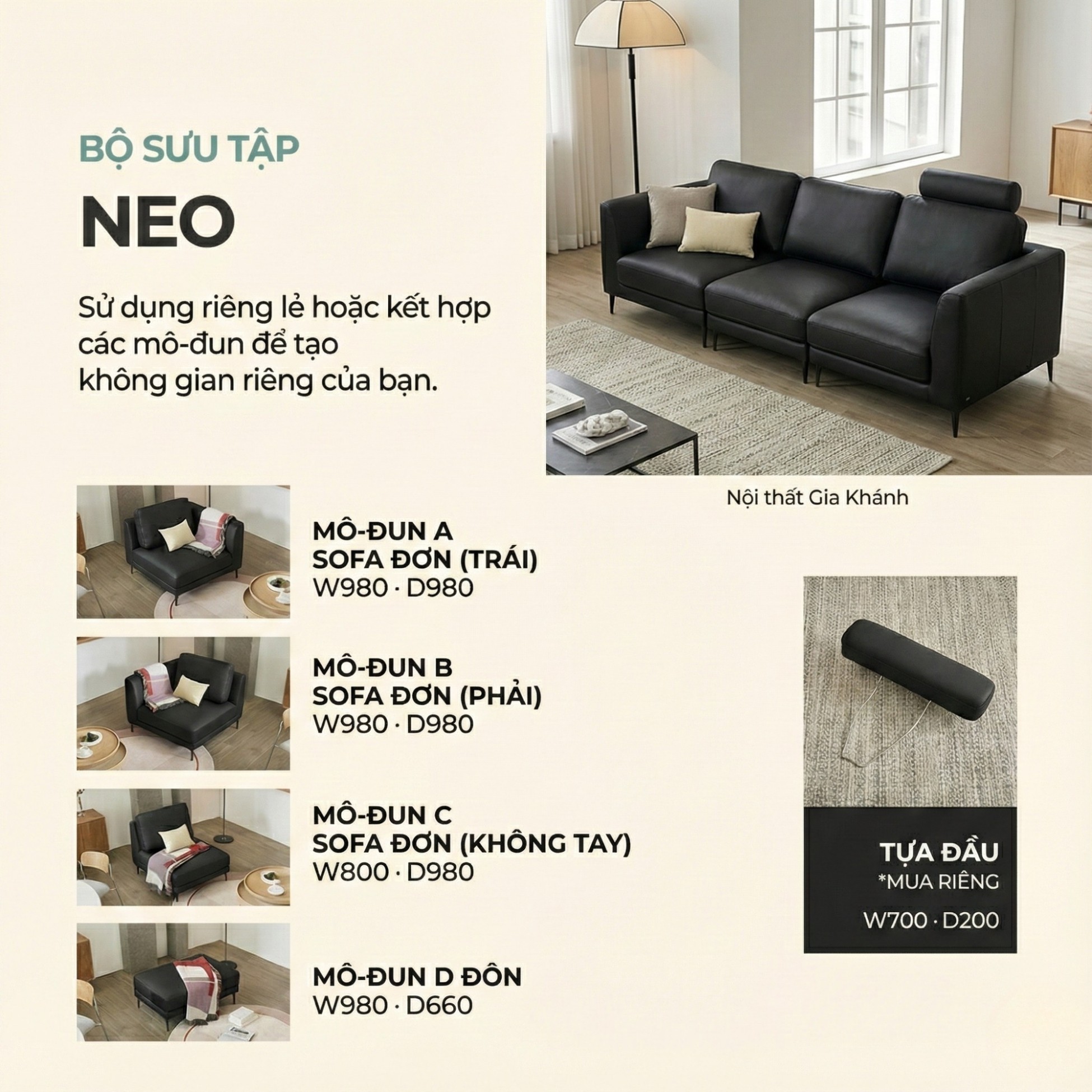 Sofa NEO - Sofa Đơn Bọc Da Kiểu Module Linh Hoạt Cho Phòng Khách Hiện Đại