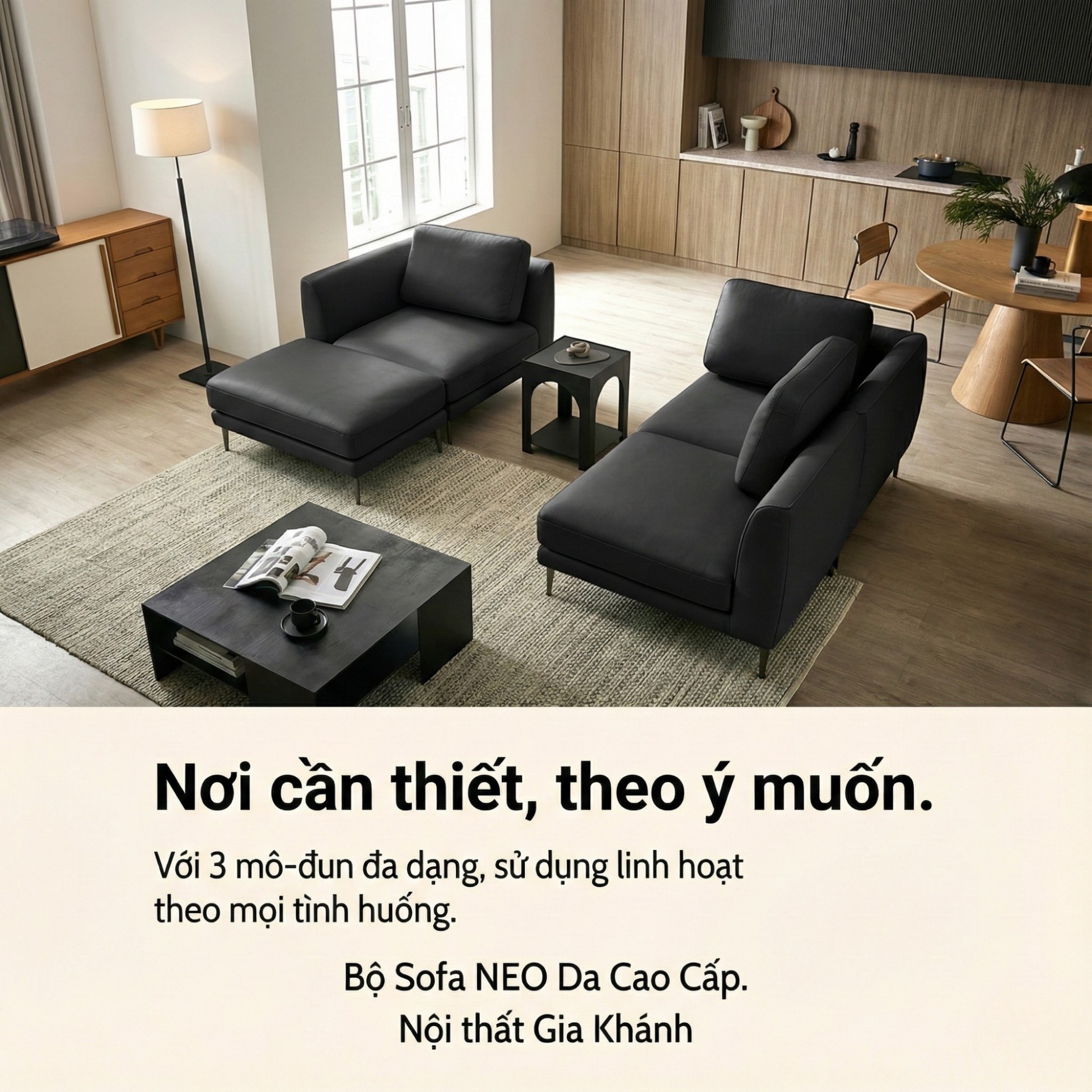 Sofa NEO - Sofa Đơn Bọc Da Kiểu Module Linh Hoạt Cho Phòng Khách Hiện Đại