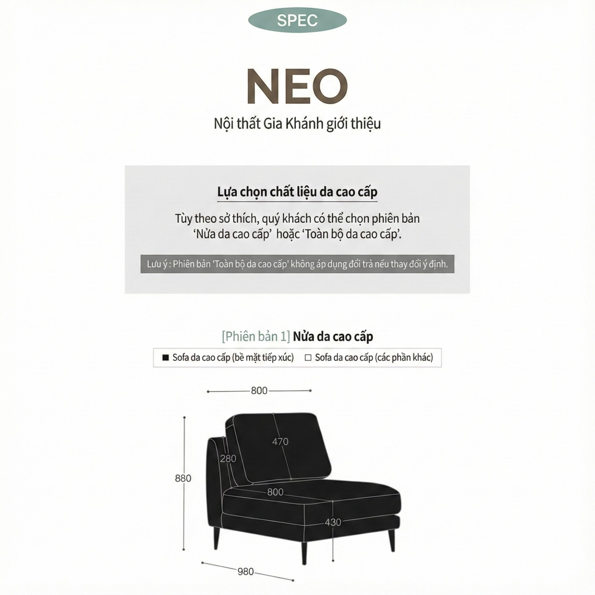 Sofa NEO - Sofa Đơn Bọc Da Kiểu Module Linh Hoạt Cho Phòng Khách Hiện Đại
