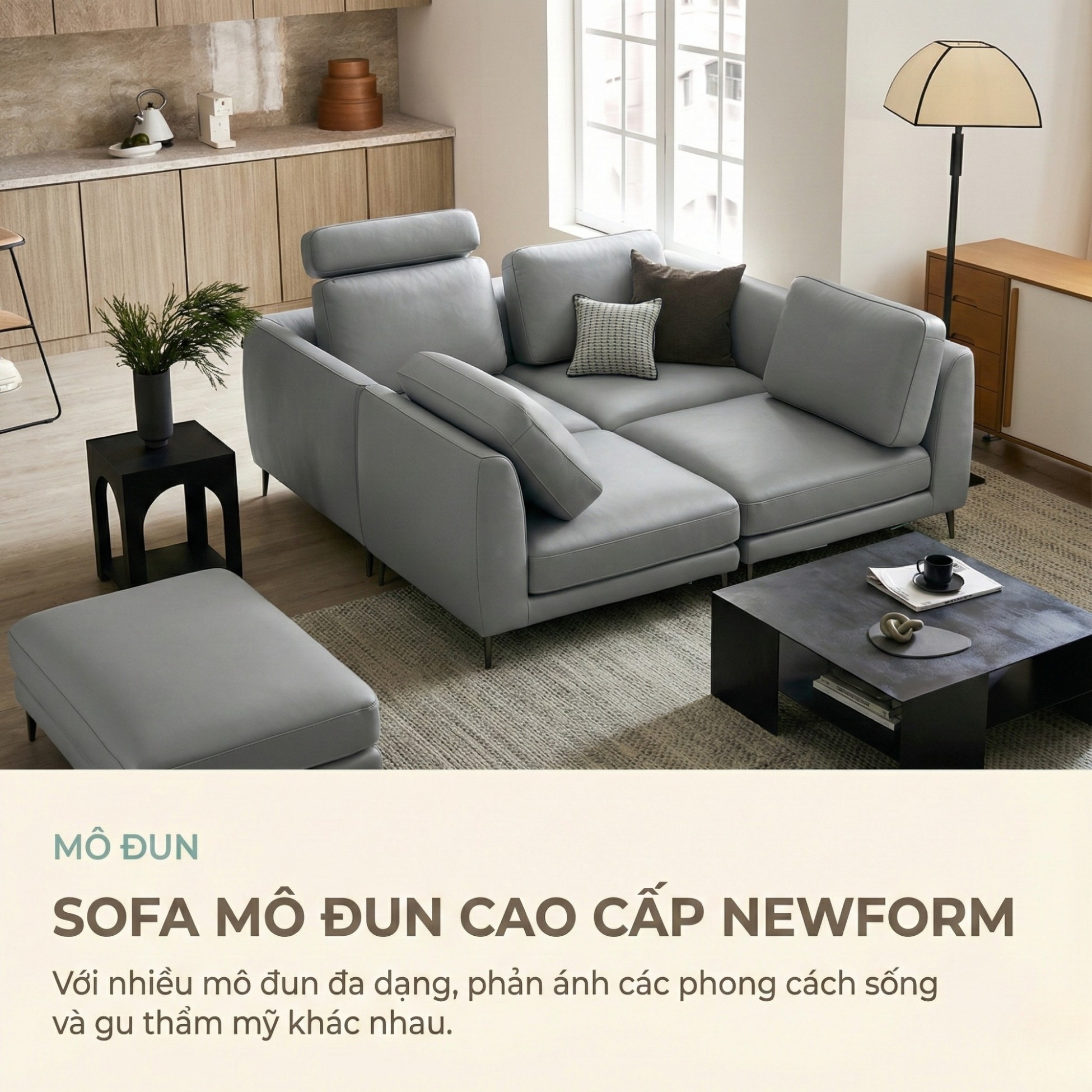 Sofa NEWFORM - Sofa Hiện Đại Với Da Cao Cấp Dạng Mô-đun Linh Hoạt 