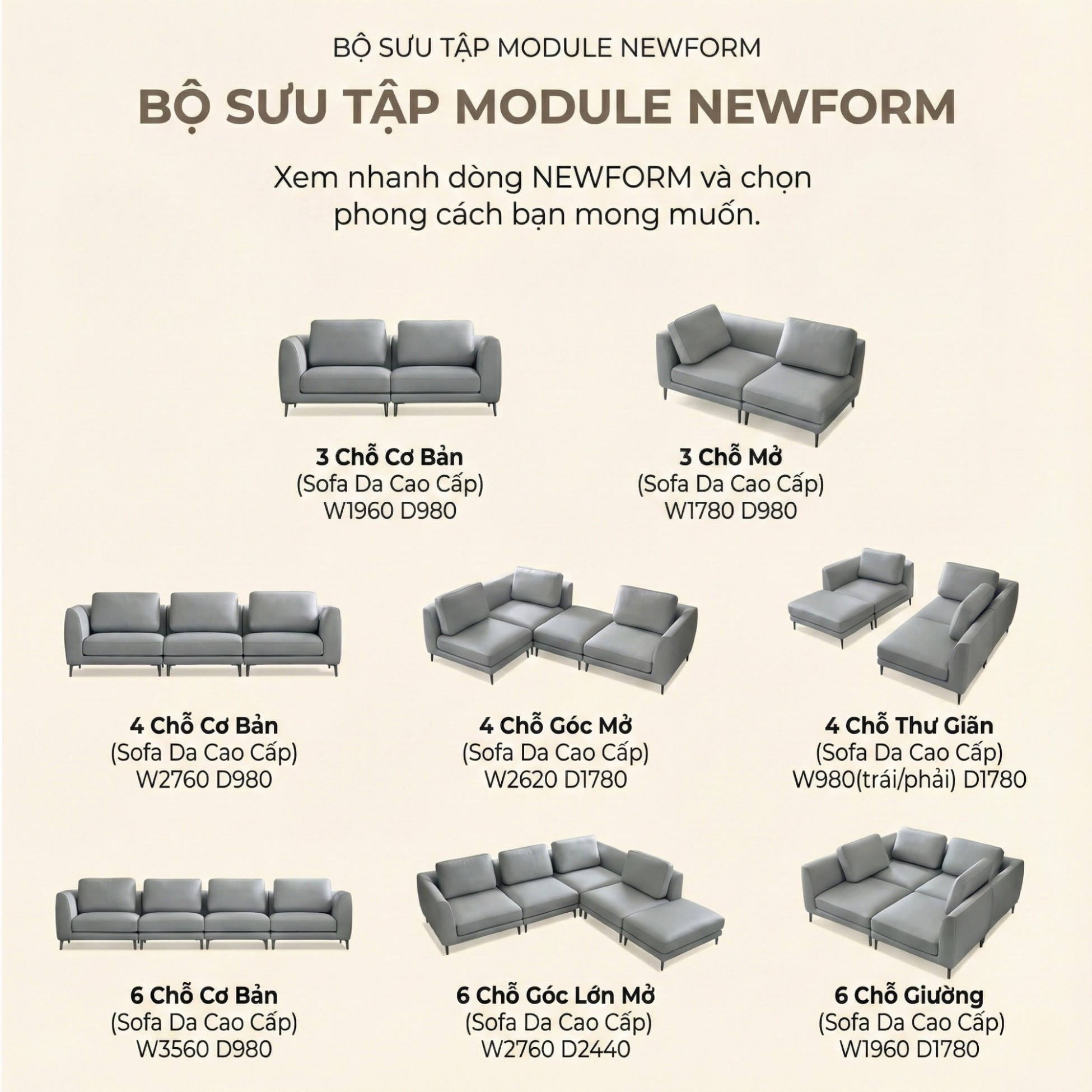 Sofa NEWFORM - Sofa Hiện Đại Với Da Cao Cấp Dạng Mô-đun Linh Hoạt 
