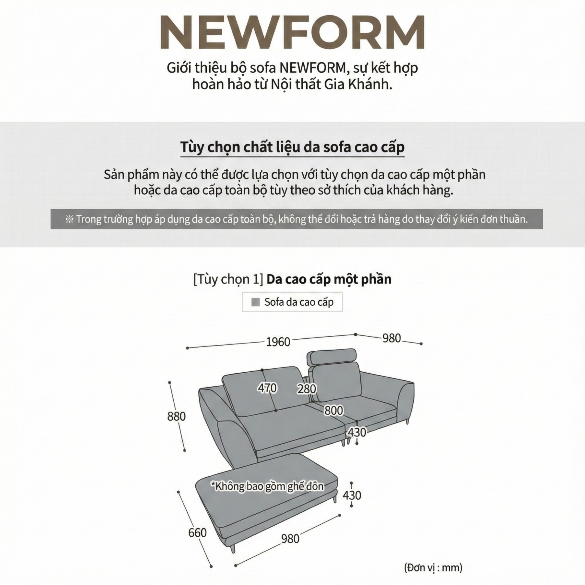 Sofa NEWFORM - Sofa Hiện Đại Với Da Cao Cấp Dạng Mô-đun Linh Hoạt 