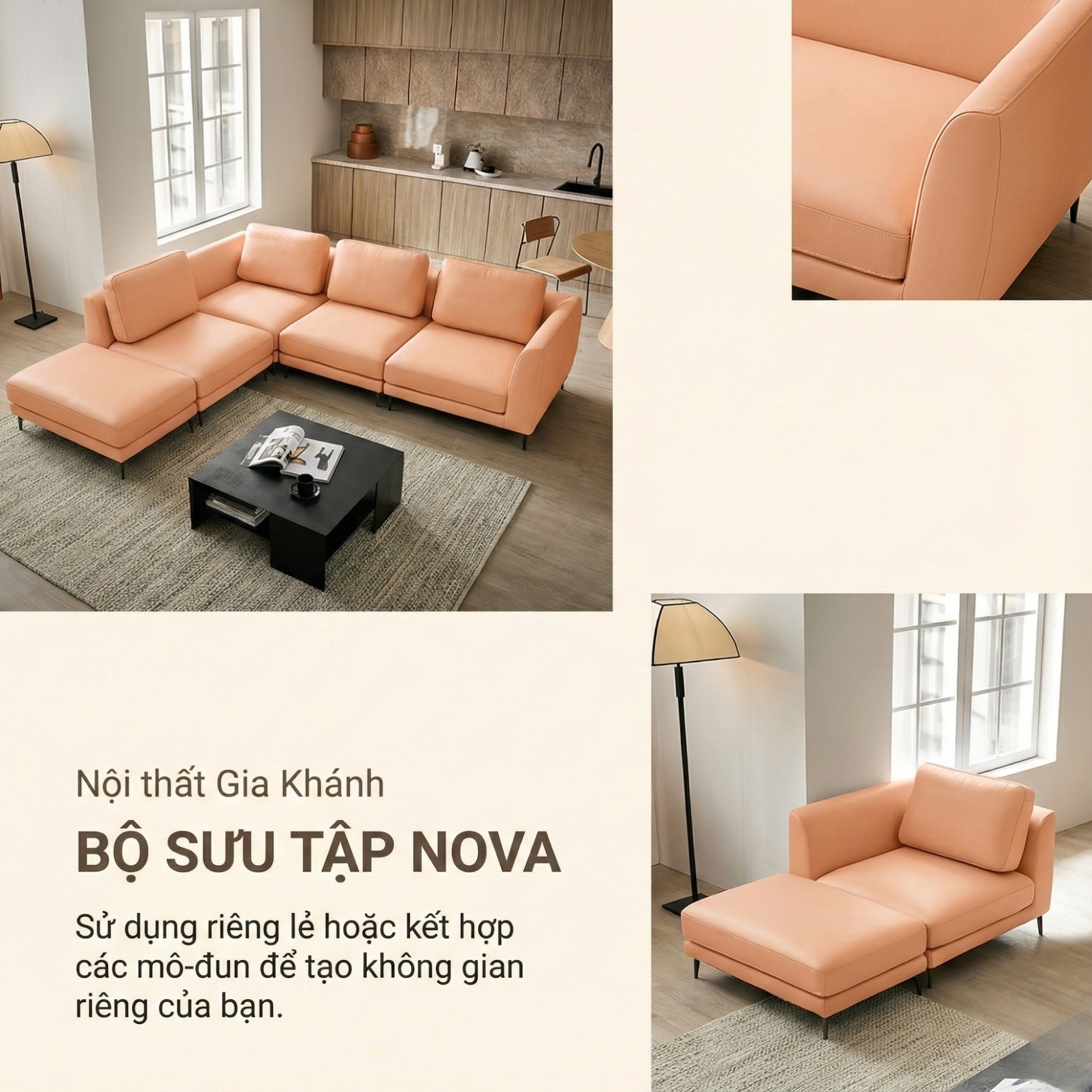 Sofa NOVA - Sofa Da Hiện Đại Thiết Kế Module Linh Hoạt Tùy Biến Theo Ý Bạn