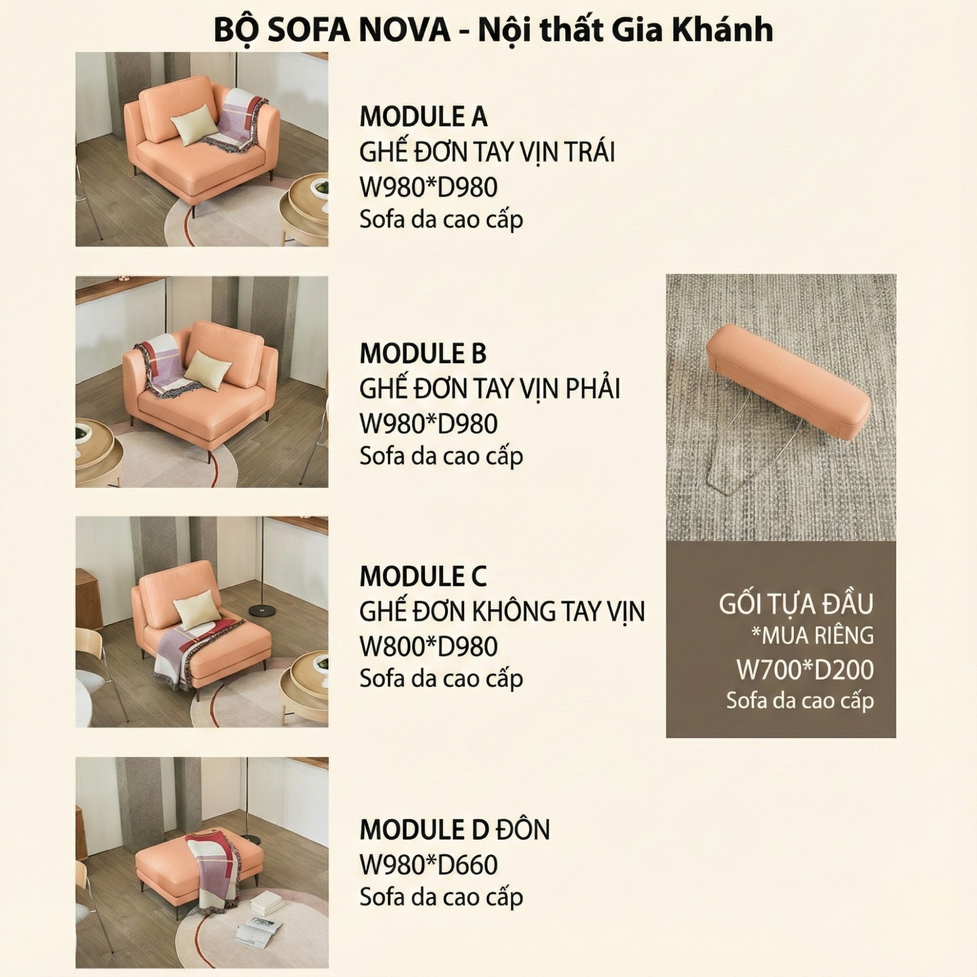 Sofa NOVA - Sofa Da Hiện Đại Thiết Kế Module Linh Hoạt Tùy Biến Theo Ý Bạn
