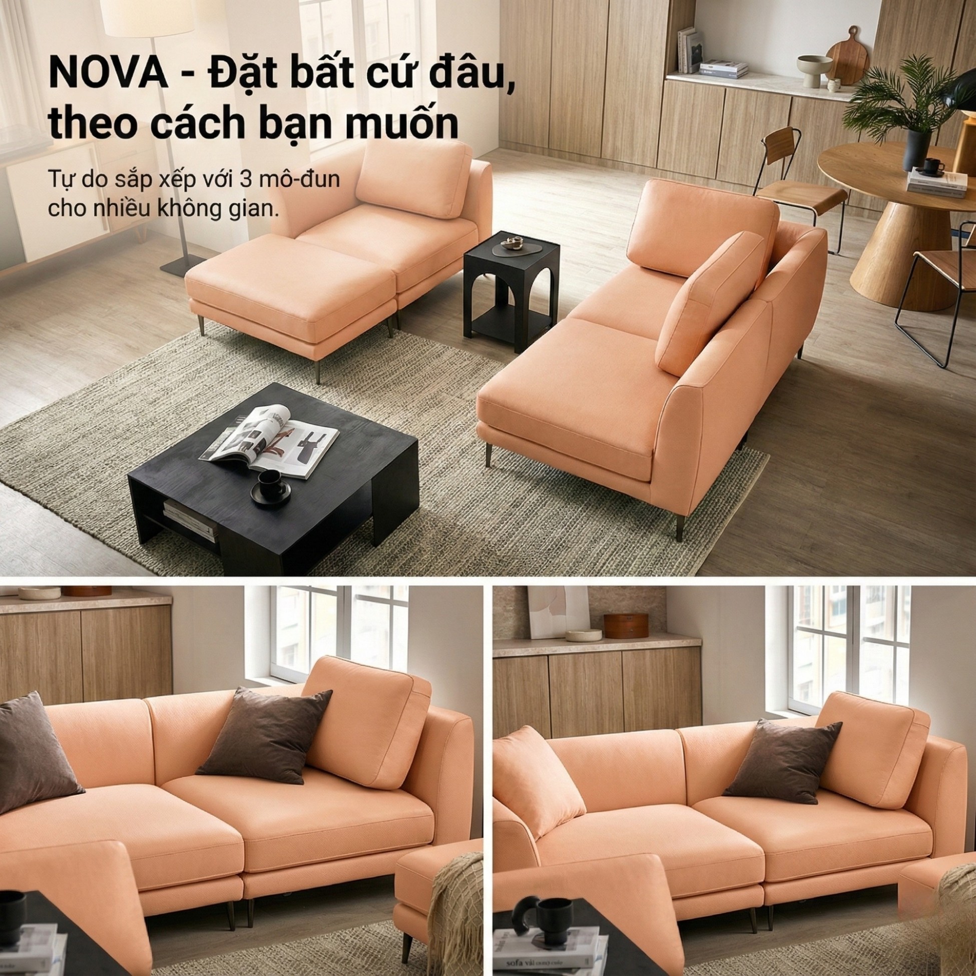 Sofa NOVA - Sofa Da Hiện Đại Thiết Kế Module Linh Hoạt Tùy Biến Theo Ý Bạn