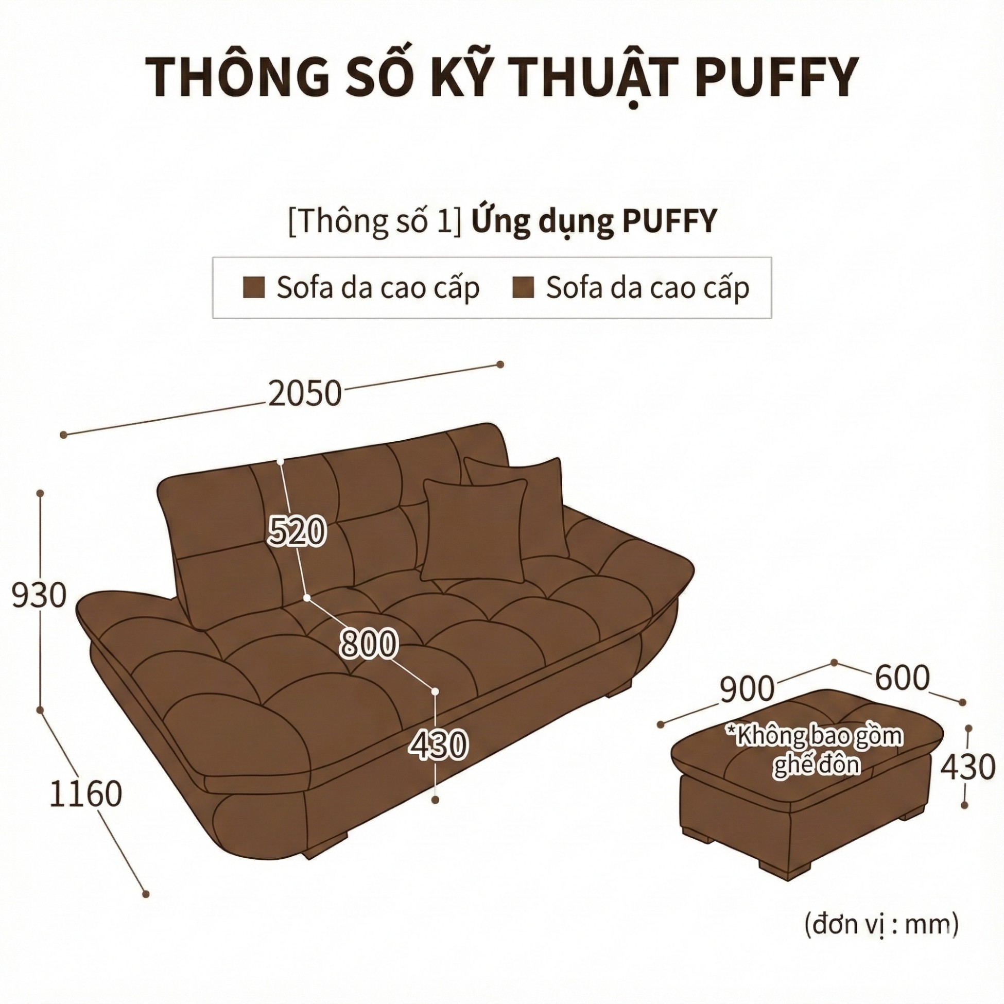 Sofa PUFFY - Sofa Băng Dáng Thuyền Cho Phòng Khách Hiện Đại