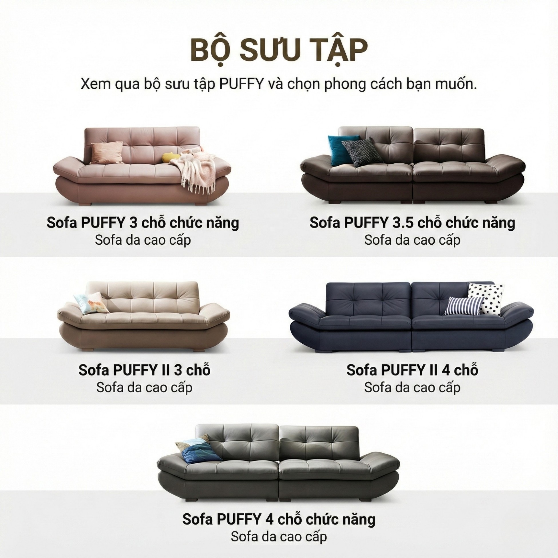 Sofa PUFFY - Sofa Băng Dáng Thuyền Cho Phòng Khách Hiện Đại