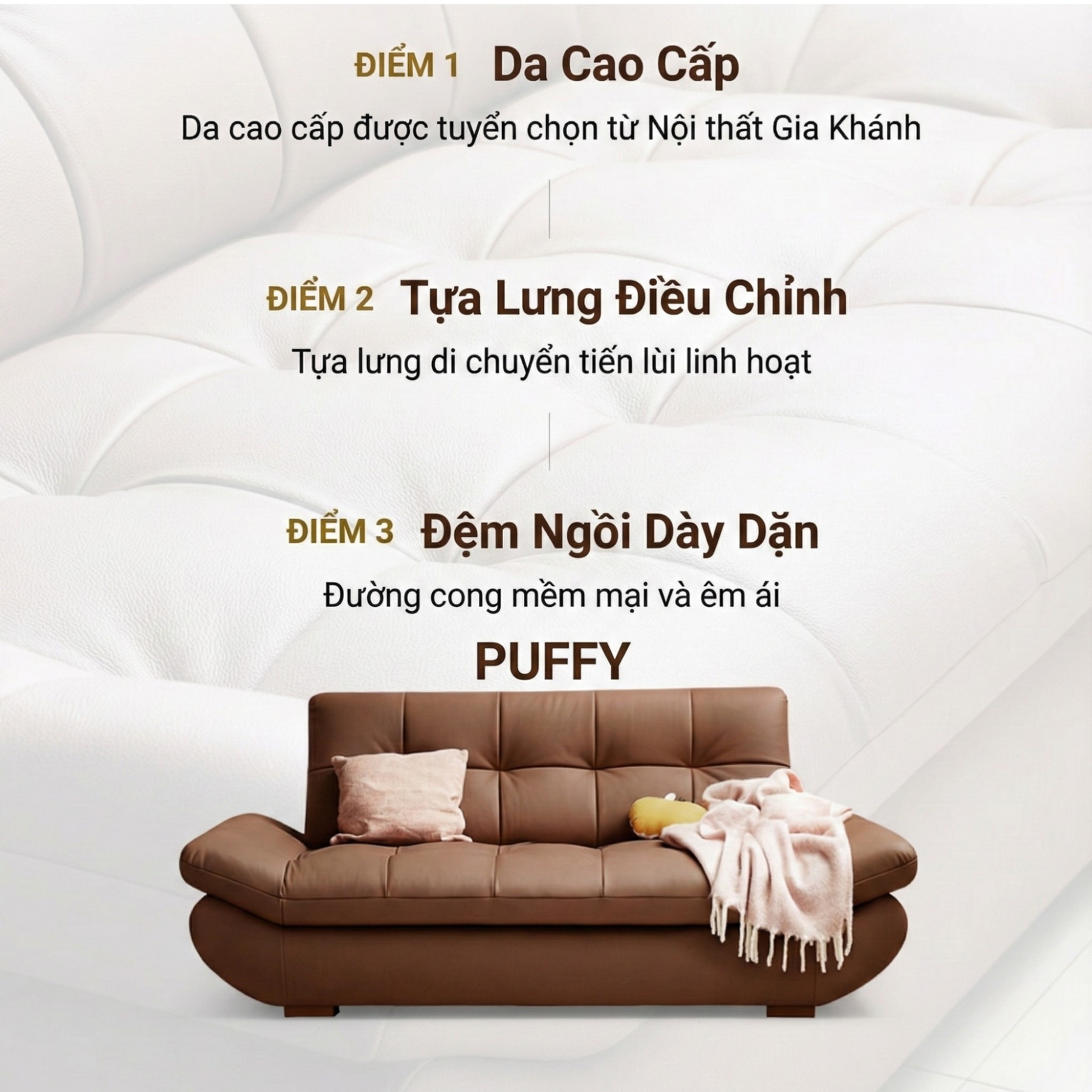 Sofa PUFFY - Sofa Băng Dáng Thuyền Cho Phòng Khách Hiện Đại
