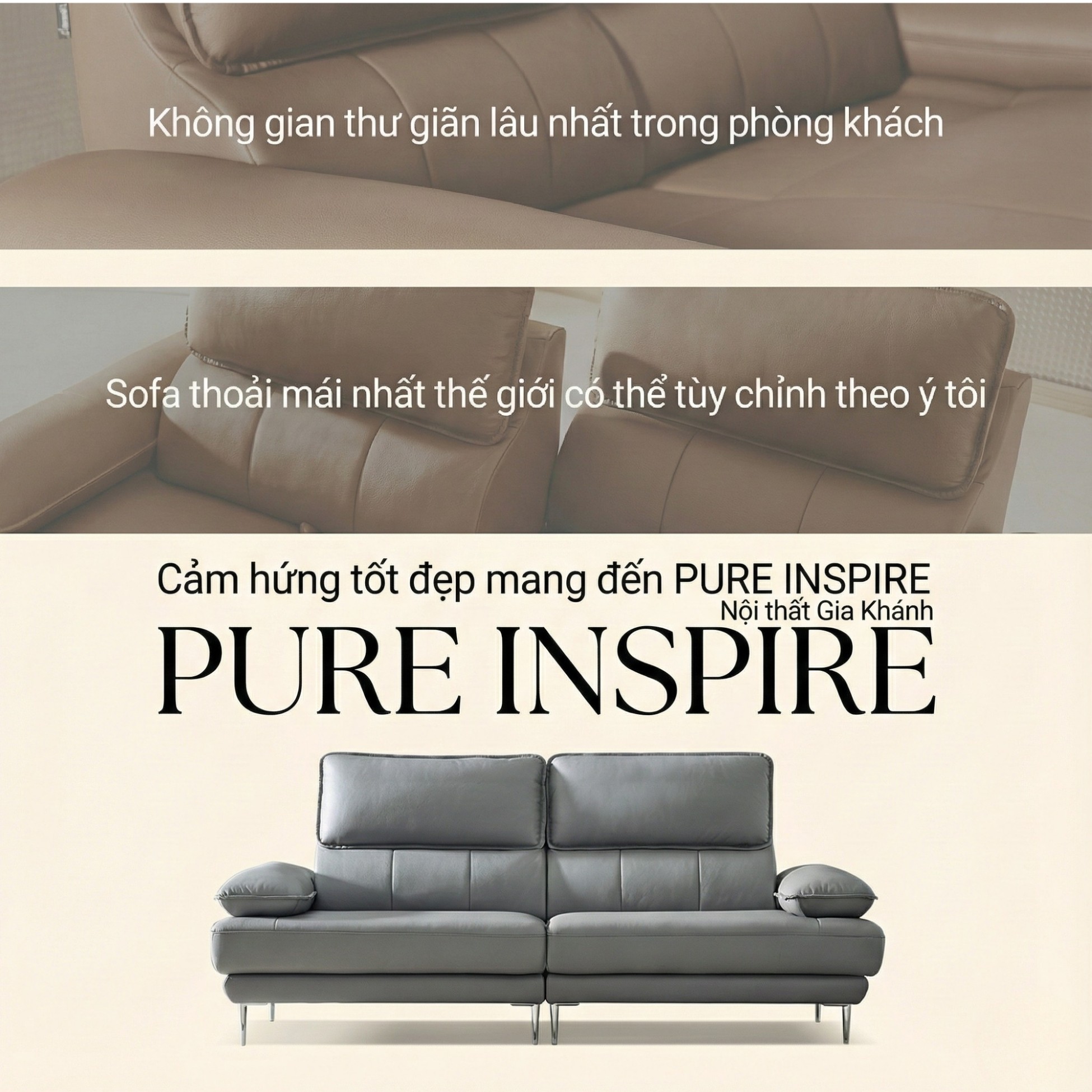 Sofa PURE INSPIRE – Sofa Băng Bọc Da Cao Cấp Thư Giãn Hoàn Hảo