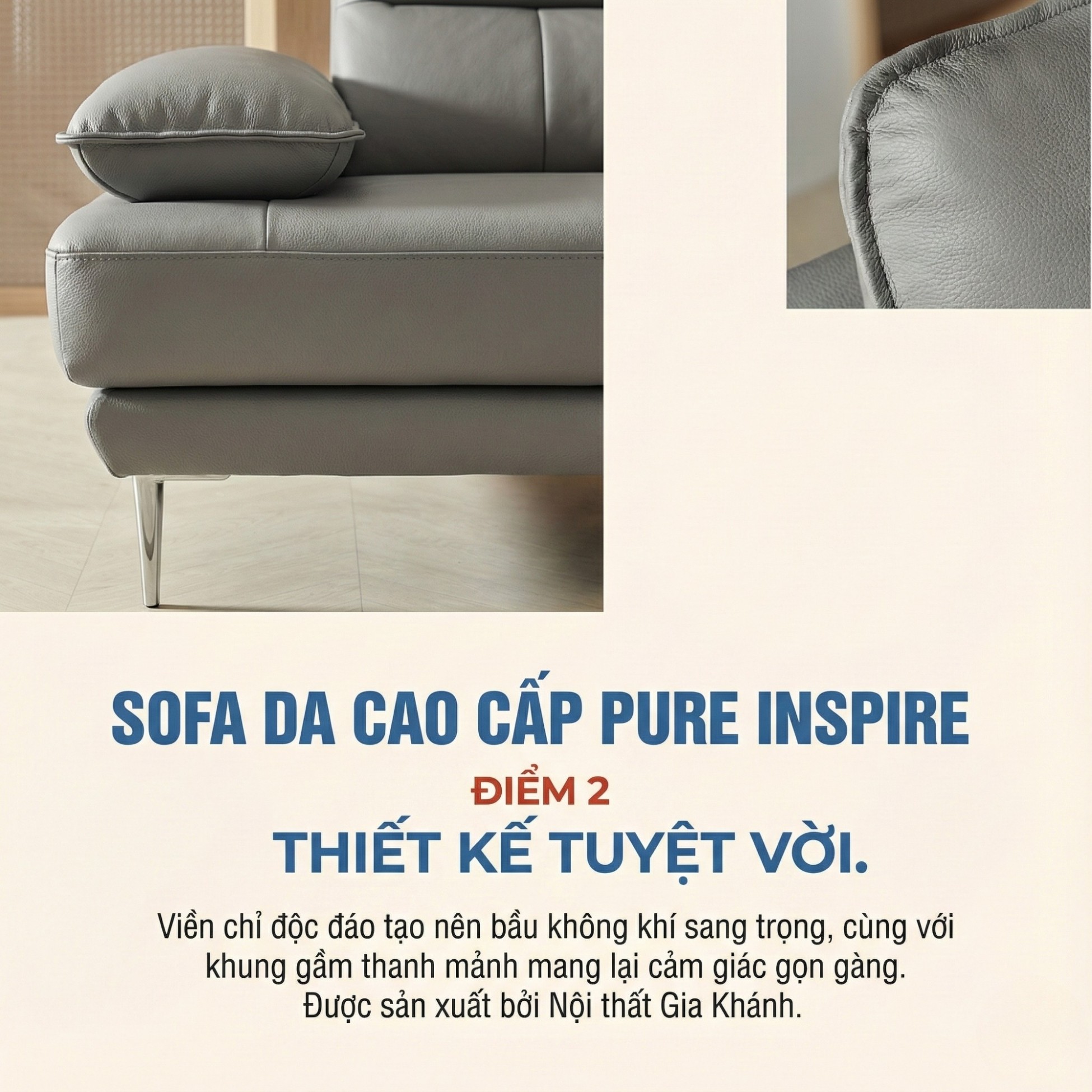 Sofa PURE INSPIRE – Sofa Băng Bọc Da Cao Cấp Thư Giãn Hoàn Hảo