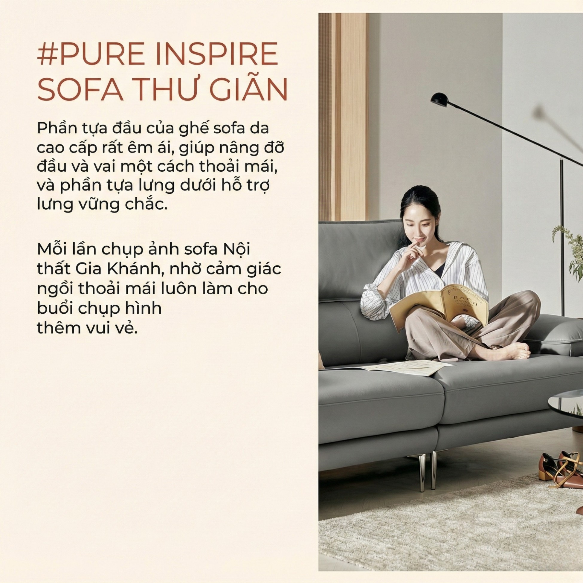 Sofa PURE INSPIRE – Sofa Băng Bọc Da Cao Cấp Thư Giãn Hoàn Hảo