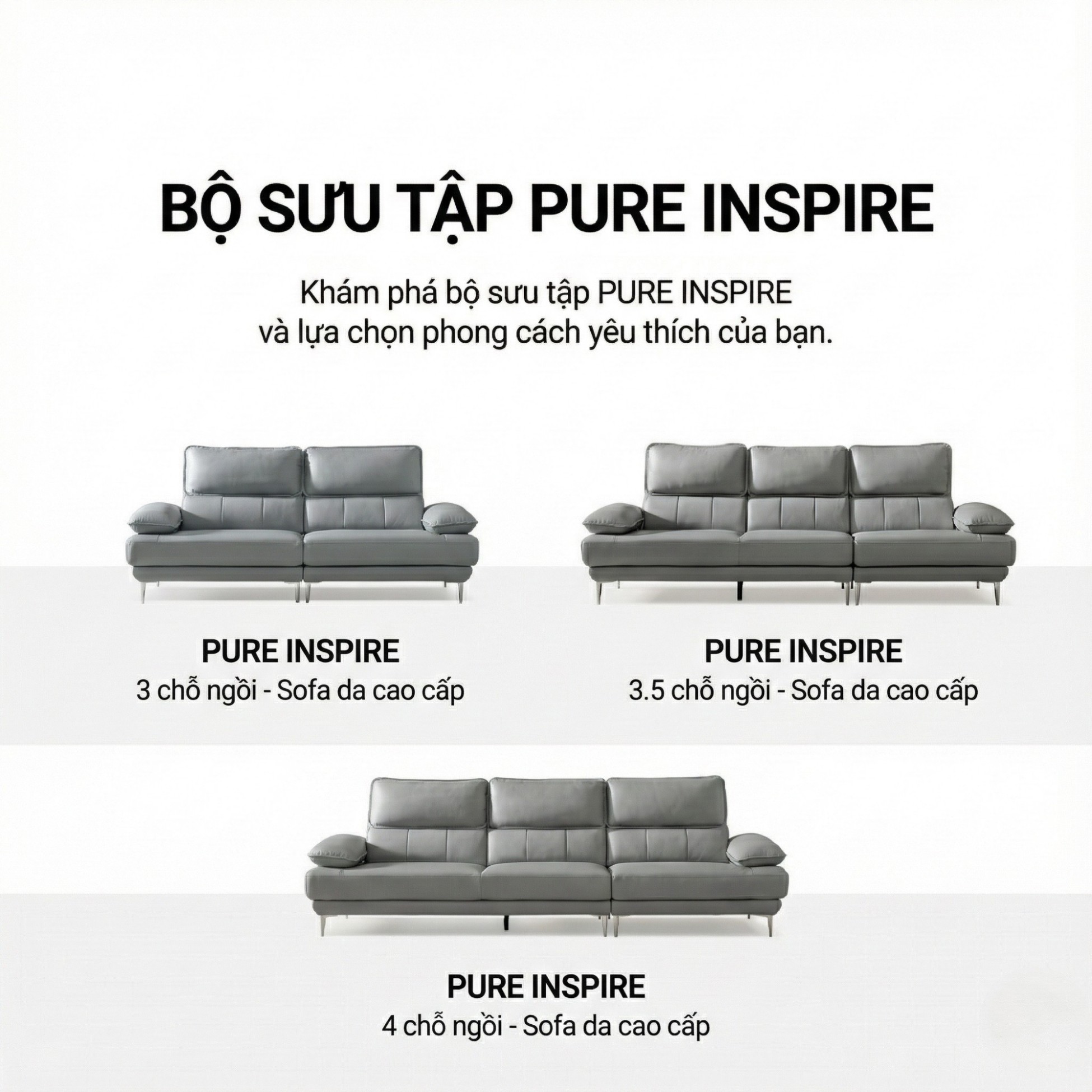 Sofa PURE INSPIRE – Sofa Băng Bọc Da Cao Cấp Thư Giãn Hoàn Hảo