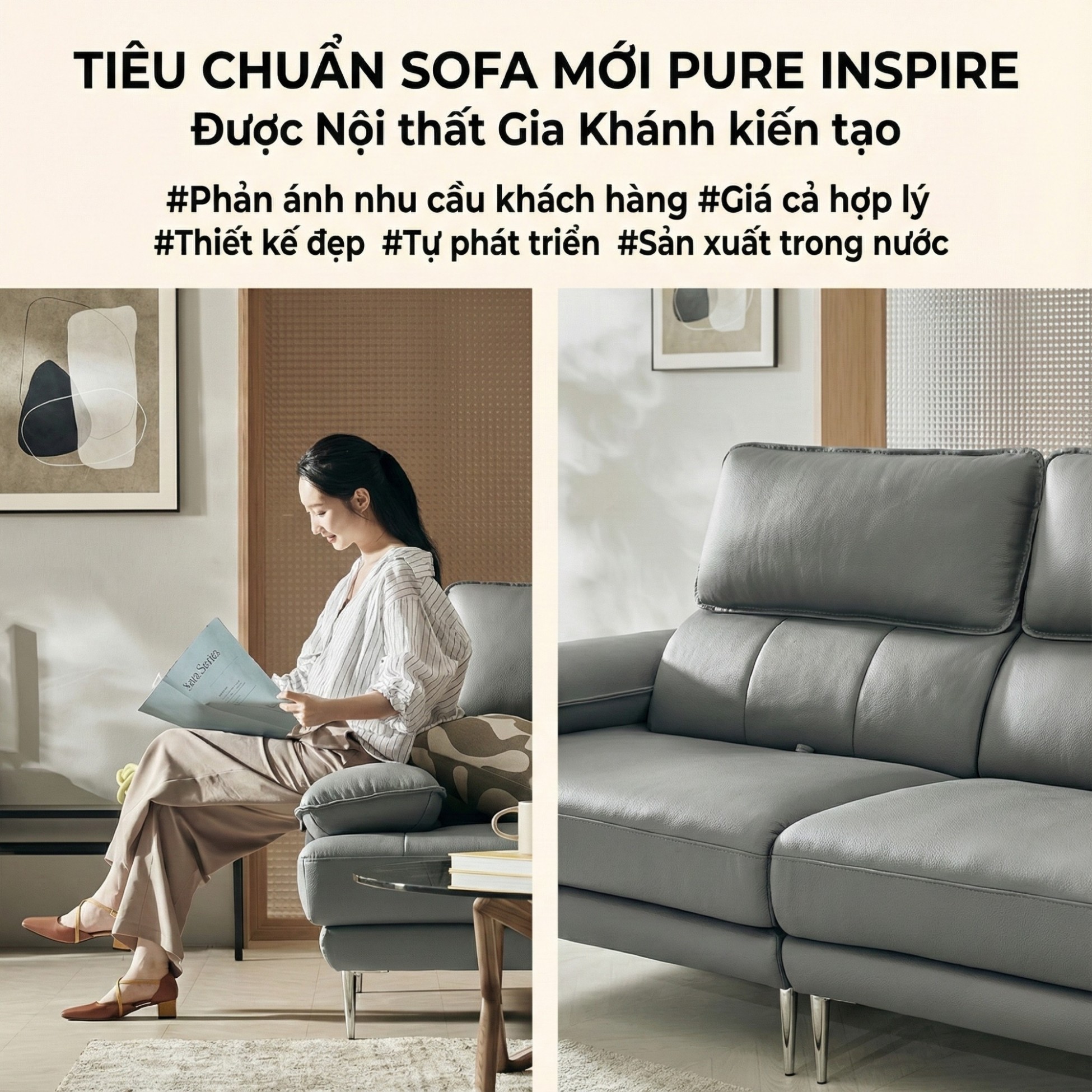 Sofa PURE INSPIRE – Sofa Băng Bọc Da Cao Cấp Thư Giãn Hoàn Hảo
