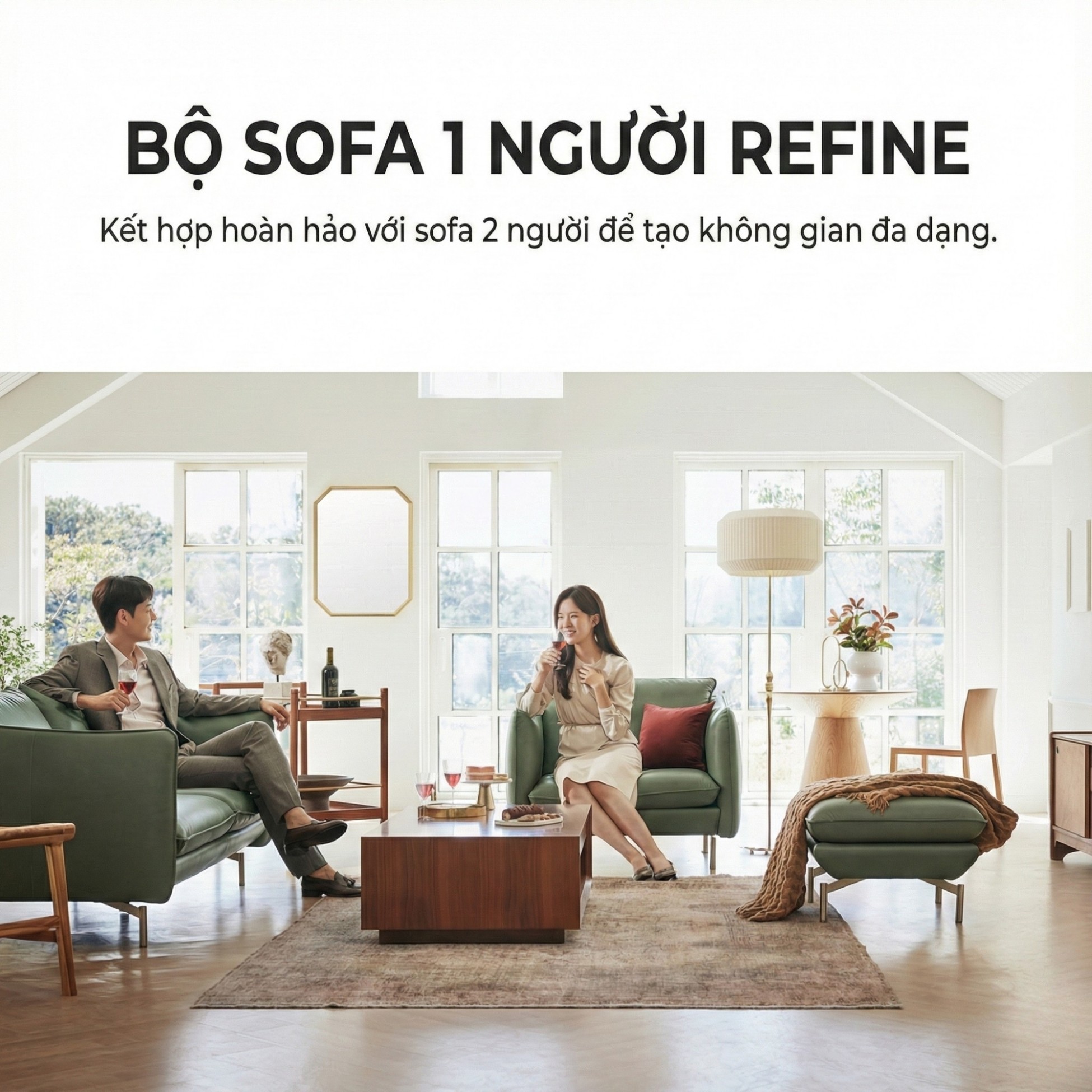 Sofa REFINE – Sofa Da Cao Cấp Ấm Áp Cho Phòng Khách Hiện Đại
