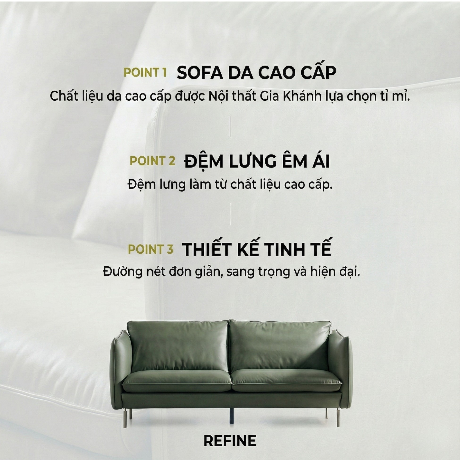 Sofa REFINE – Sofa Da Cao Cấp Ấm Áp Cho Phòng Khách Hiện Đại