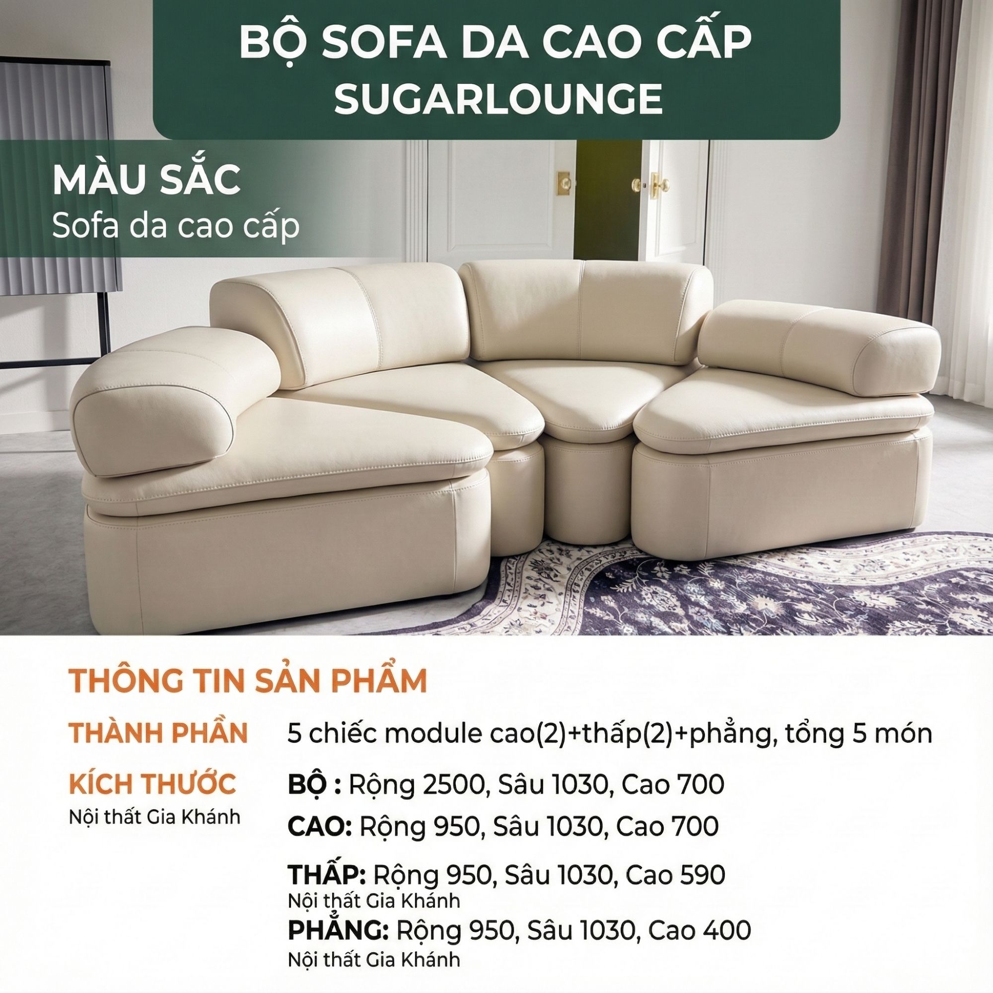 Sofa SUGARLOUNGE – Sofa Da Cao Cấp Kiểu Modular Linh Hoạt Độc Đáo