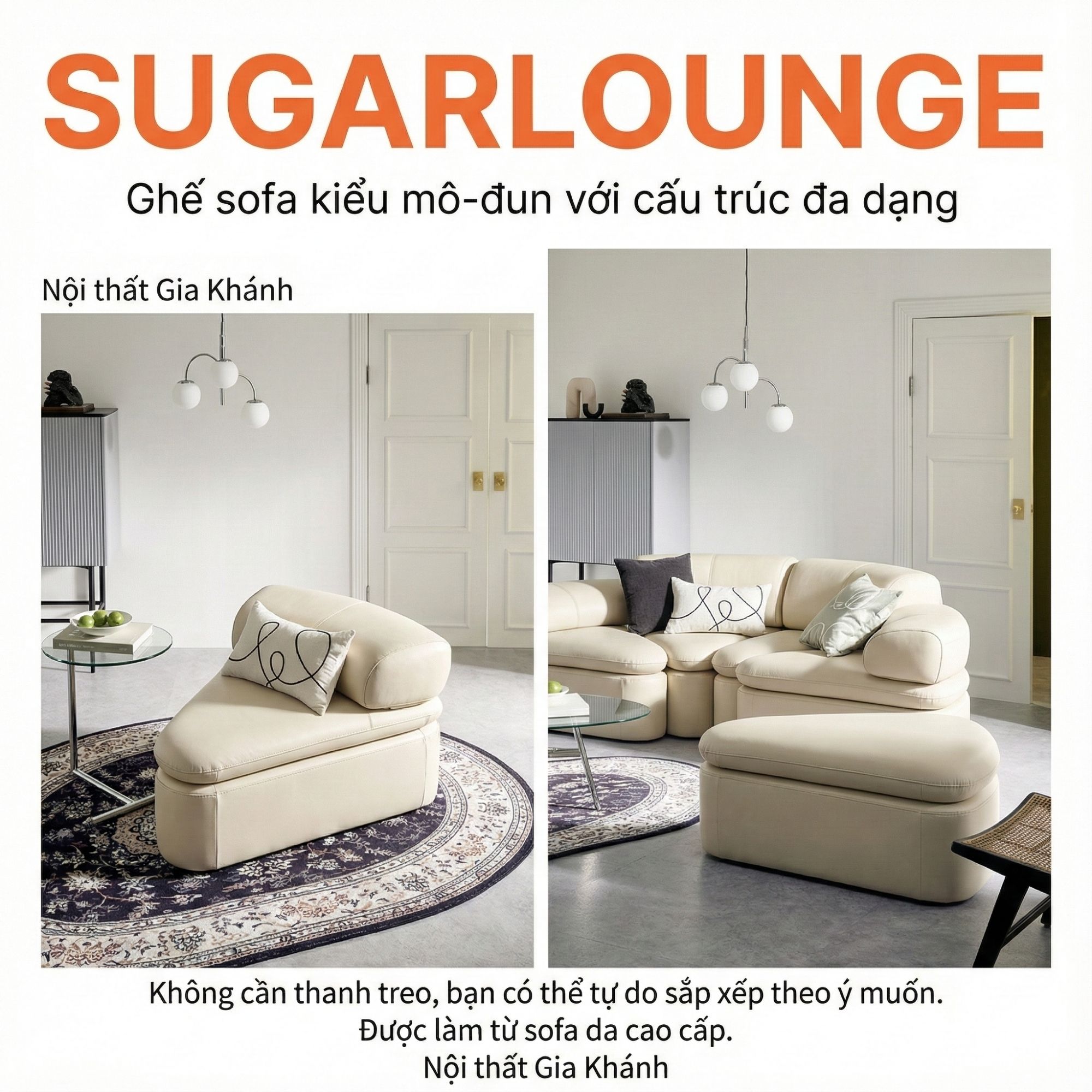 Sofa SUGARLOUNGE – Sofa Da Cao Cấp Kiểu Modular Linh Hoạt Độc Đáo