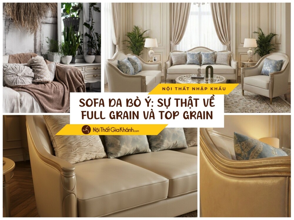 sofa da bò ý full grain top grain