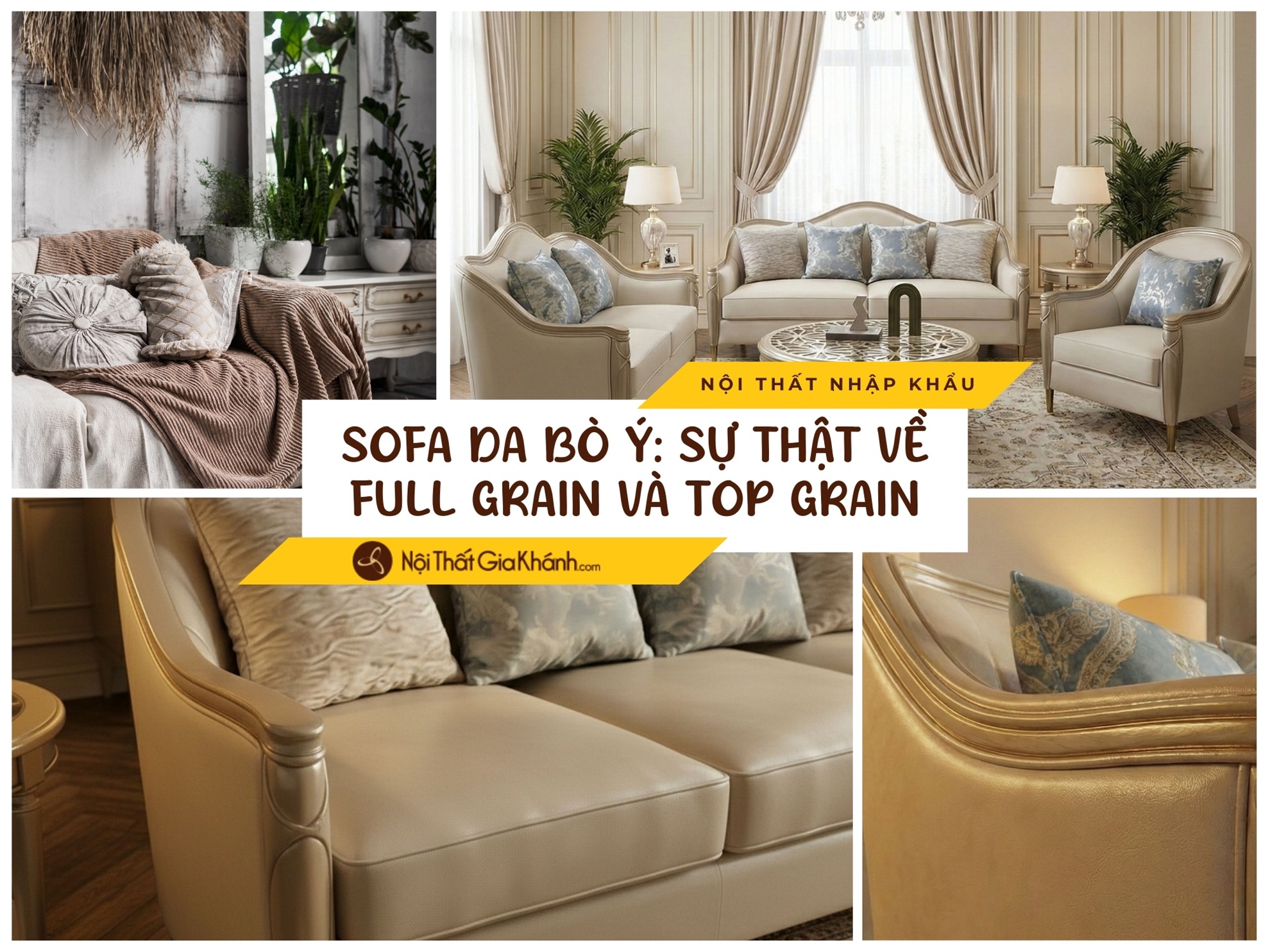 sofa da bò ý full grain top grain