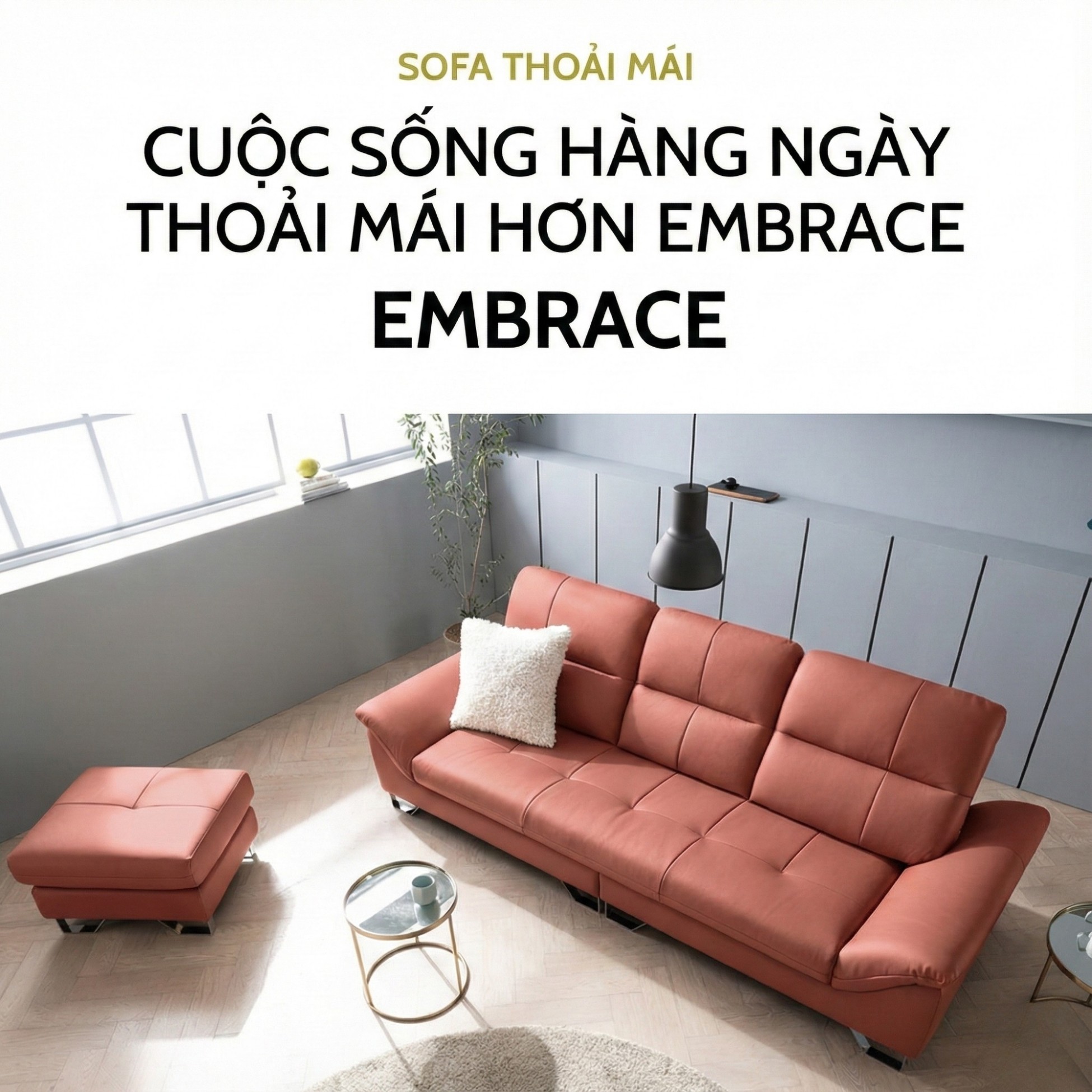 Sofa EMBRACE - Sofa Da Cao Cấp Tựa Lưng Chia Đôi Êm Ái