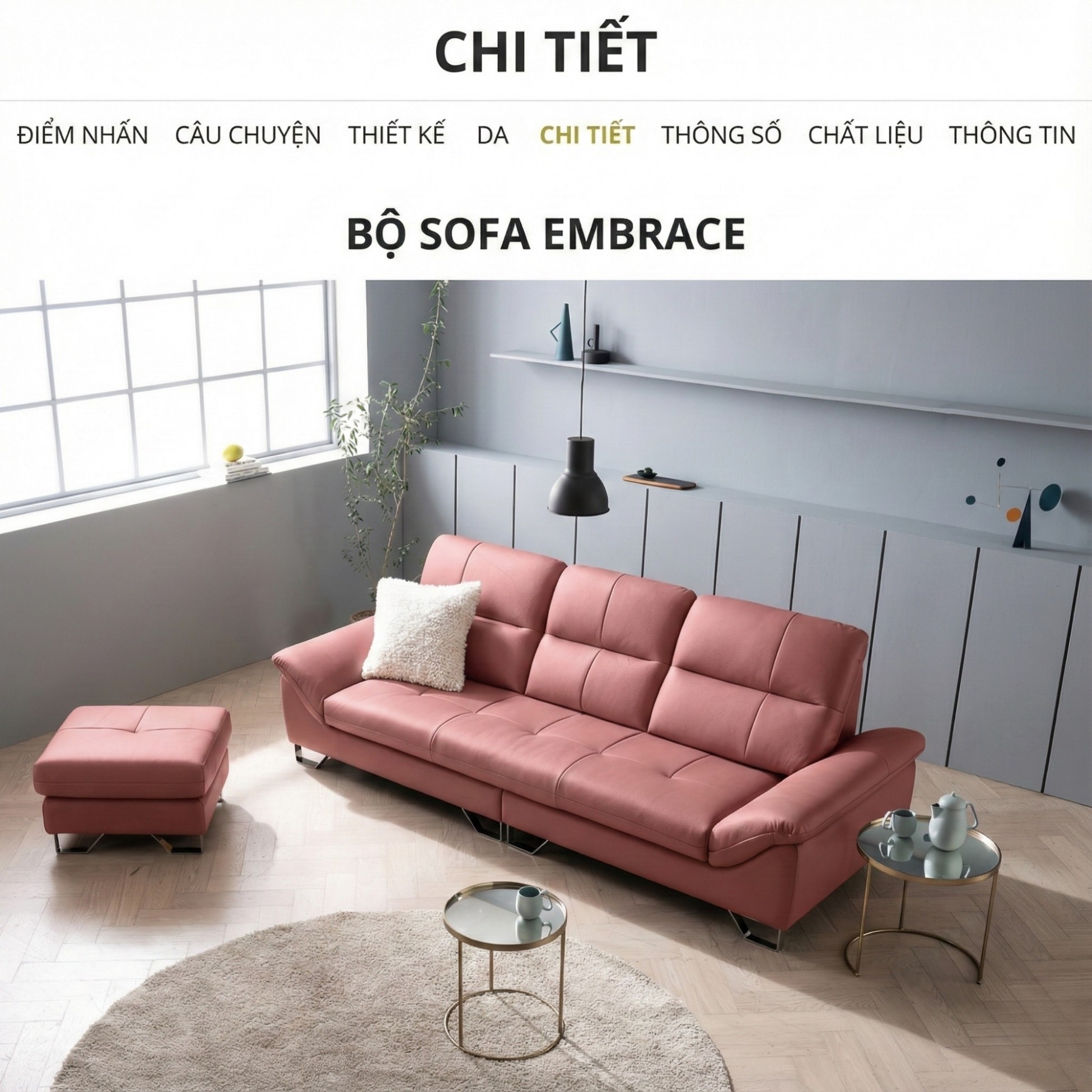 Sofa EMBRACE - Sofa Da Cao Cấp Tựa Lưng Chia Đôi Êm Ái