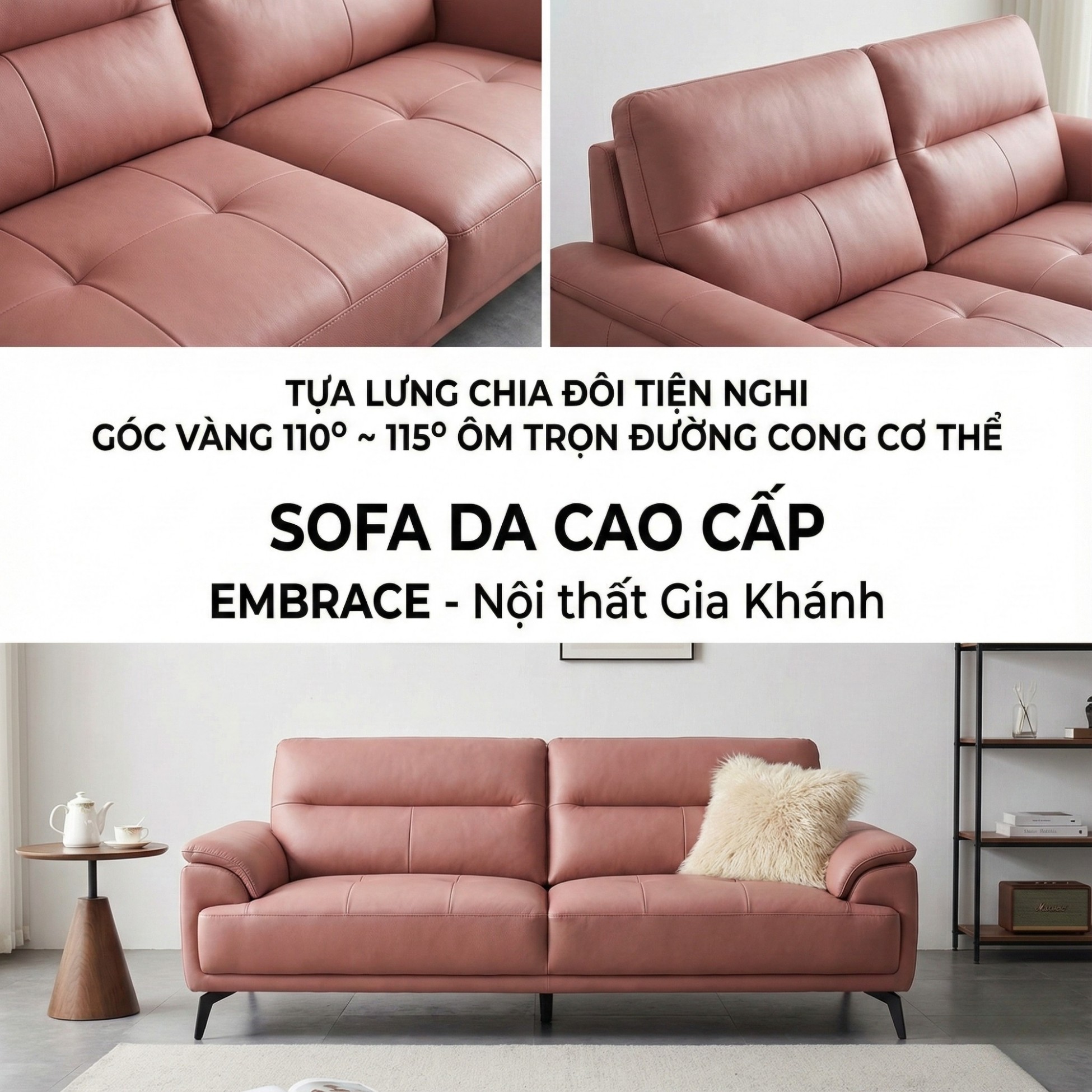 Sofa EMBRACE - Sofa Da Cao Cấp Tựa Lưng Chia Đôi Êm Ái