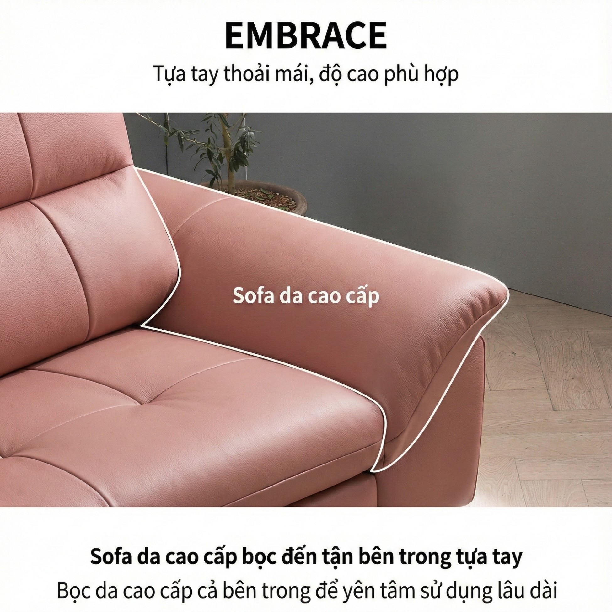 Sofa EMBRACE - Sofa Da Cao Cấp Tựa Lưng Chia Đôi Êm Ái