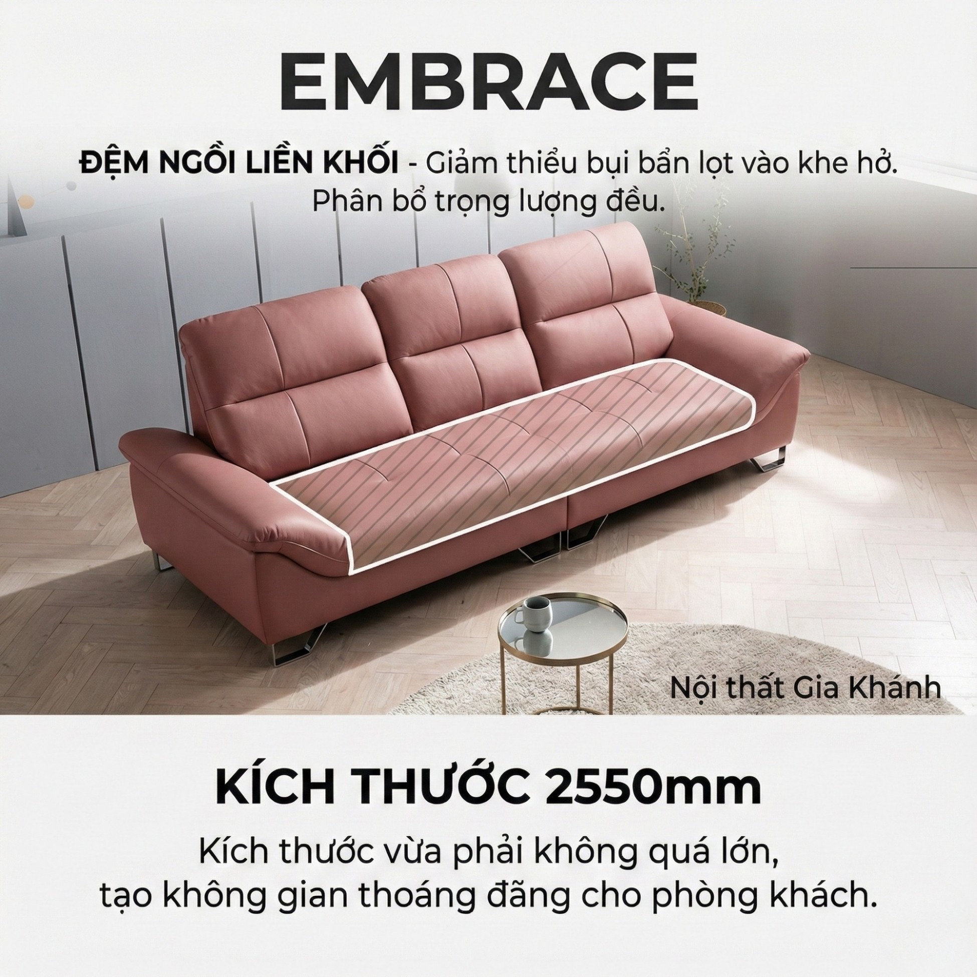 Sofa EMBRACE - Sofa Da Cao Cấp Tựa Lưng Chia Đôi Êm Ái