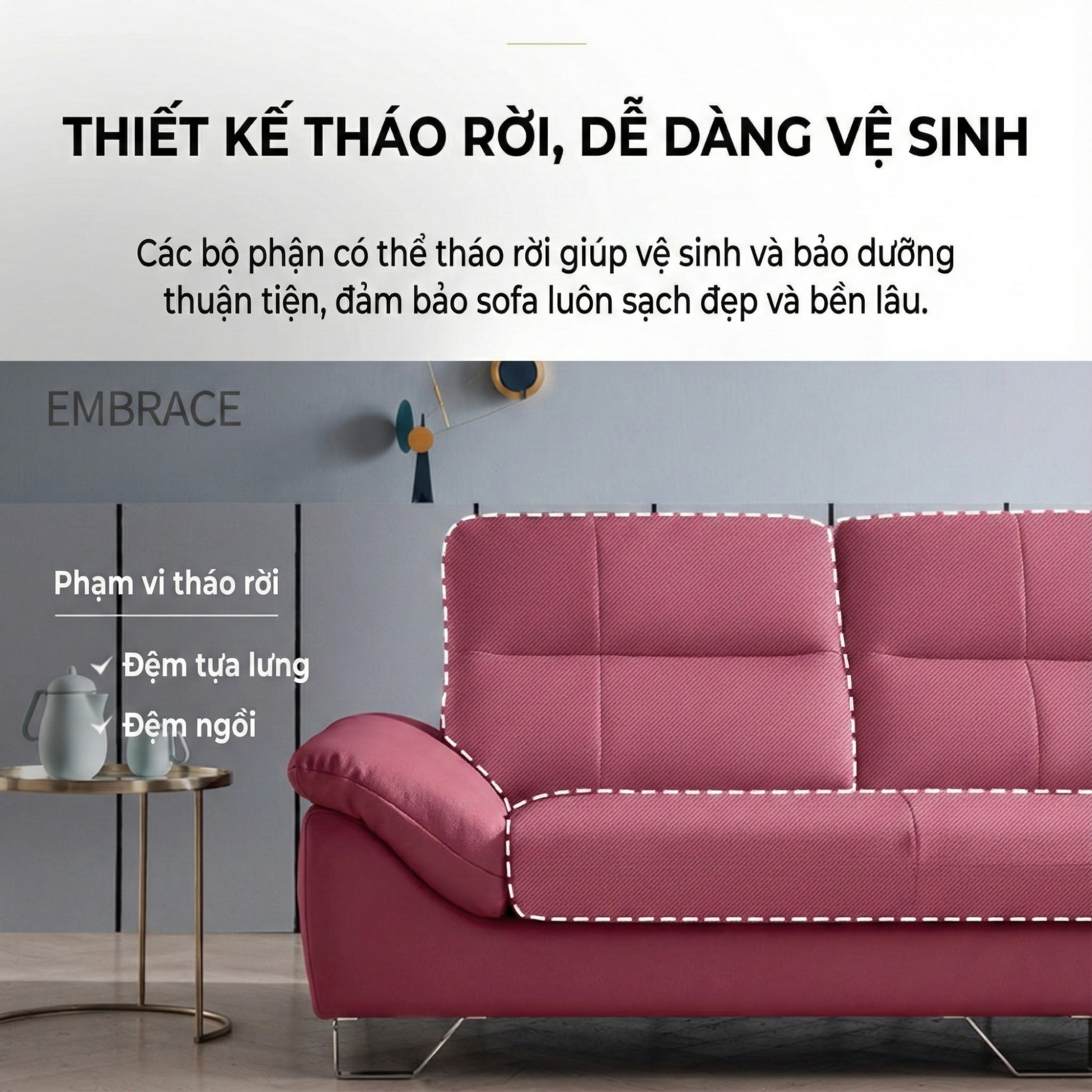 Sofa EMBRACE - Sofa Da Cao Cấp Tựa Lưng Chia Đôi Êm Ái