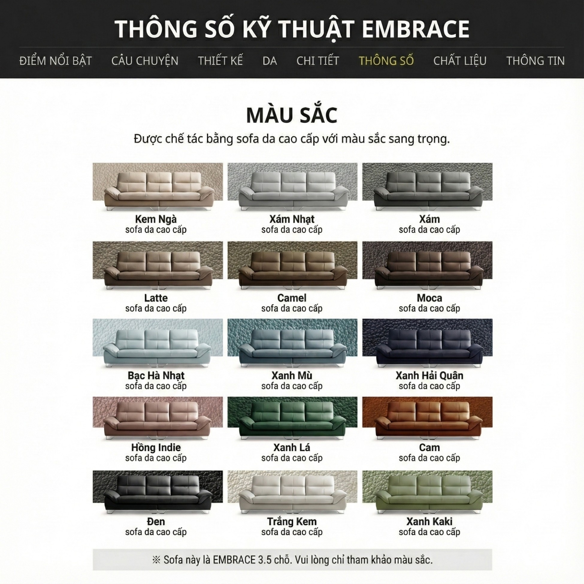 Sofa EMBRACE - Sofa Da Cao Cấp Tựa Lưng Chia Đôi Êm Ái
