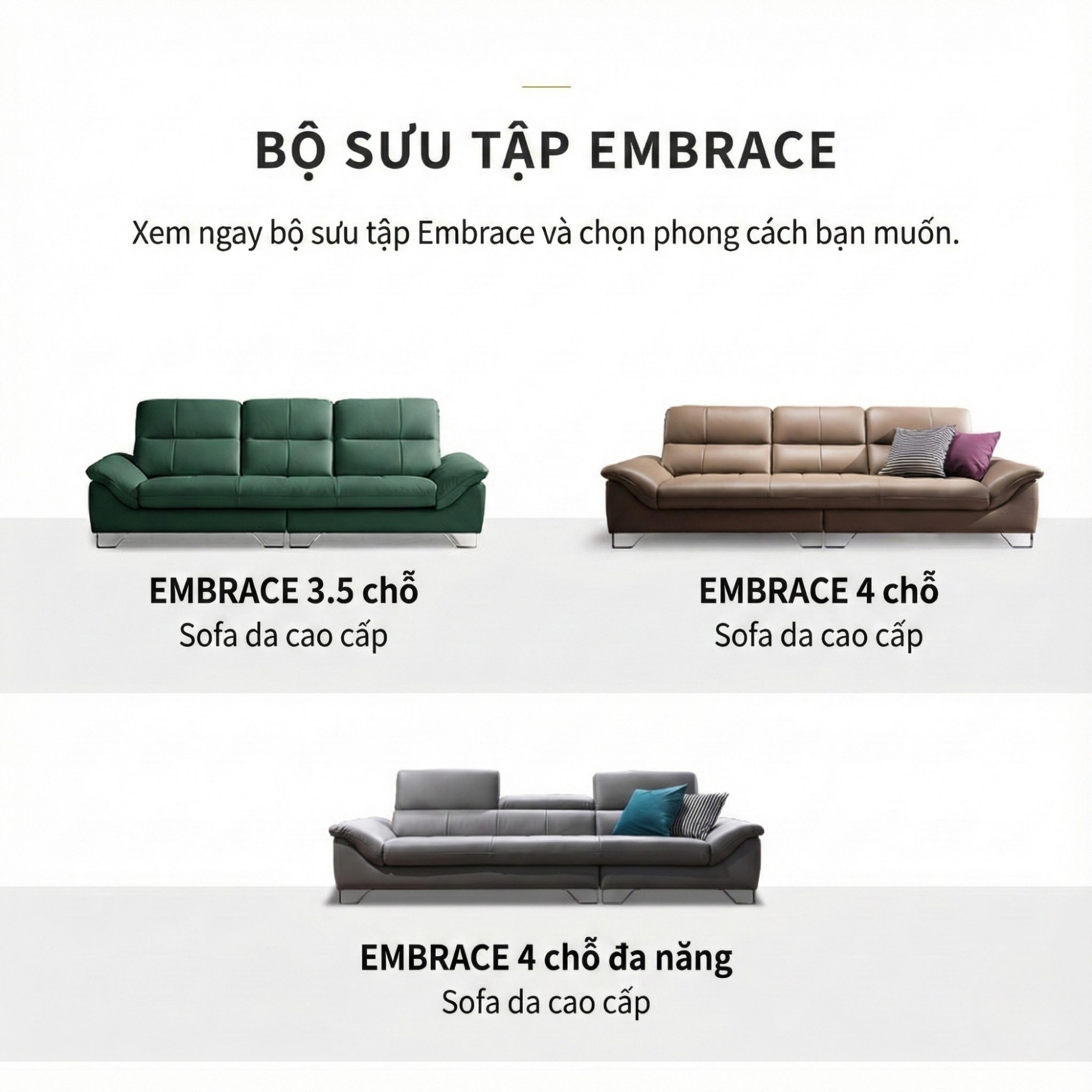 Sofa EMBRACE - Sofa Da Cao Cấp Tựa Lưng Chia Đôi Êm Ái