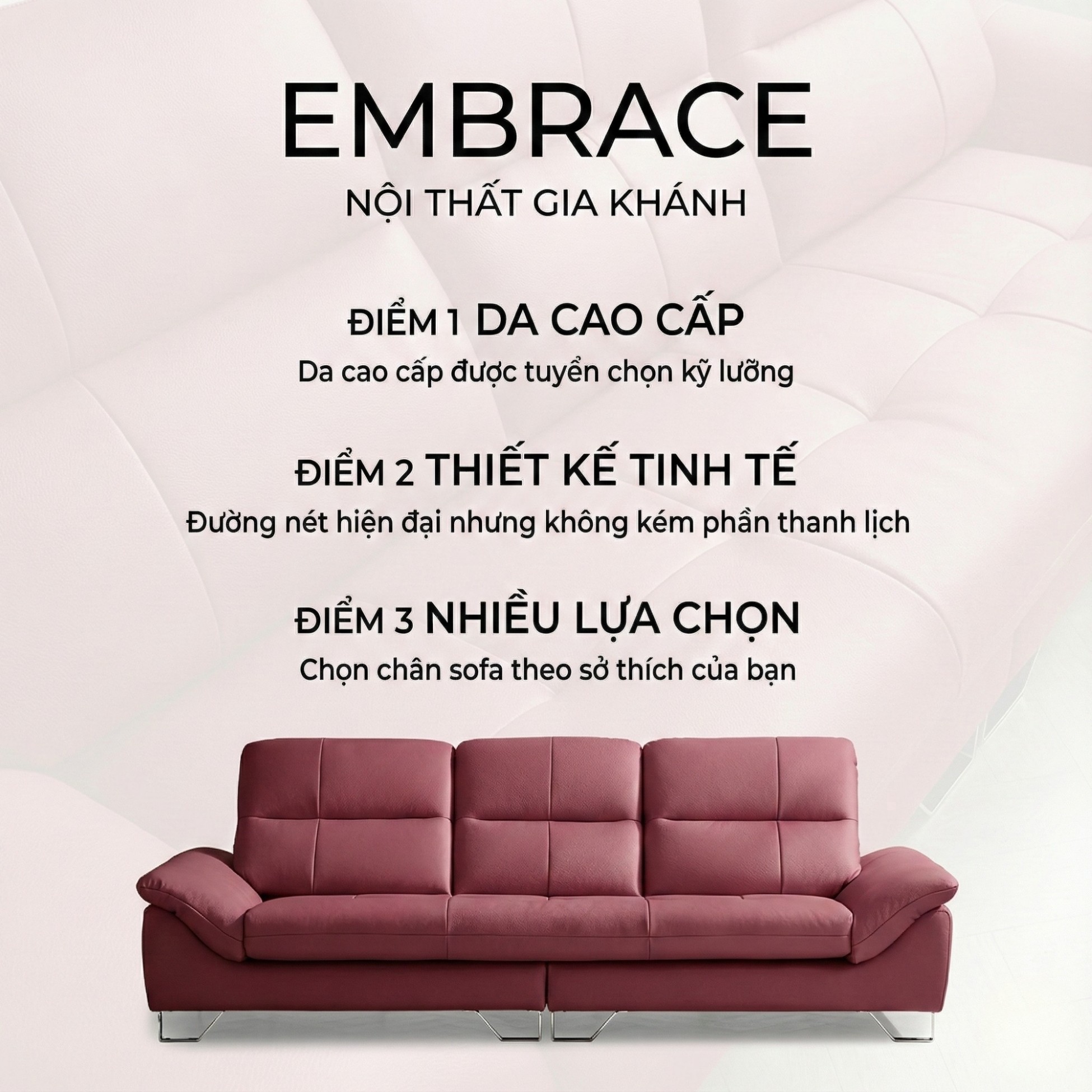 Sofa EMBRACE - Sofa Da Cao Cấp Tựa Lưng Chia Đôi Êm Ái