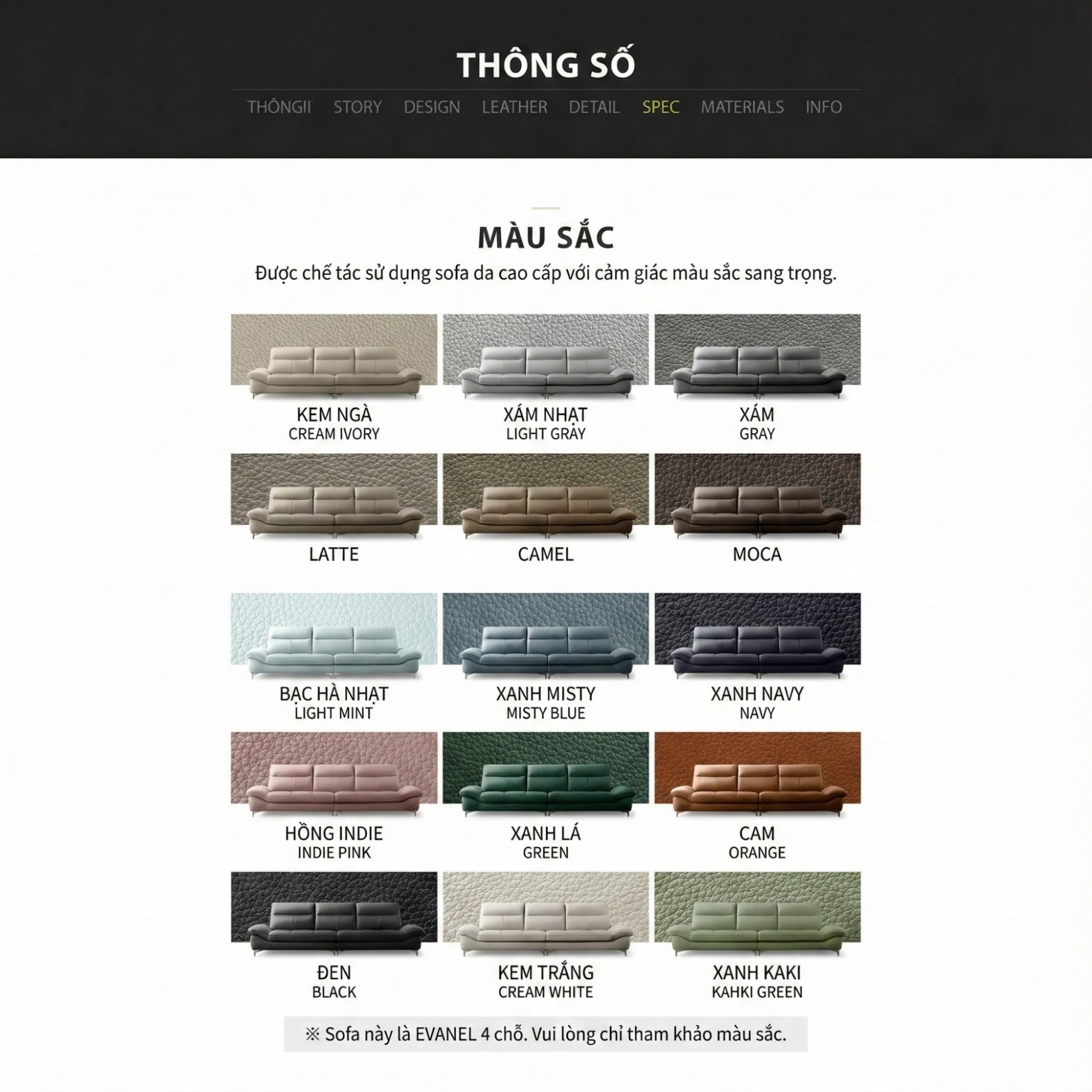 sofa evanel Sofa bọc da hiện đại cao cấp