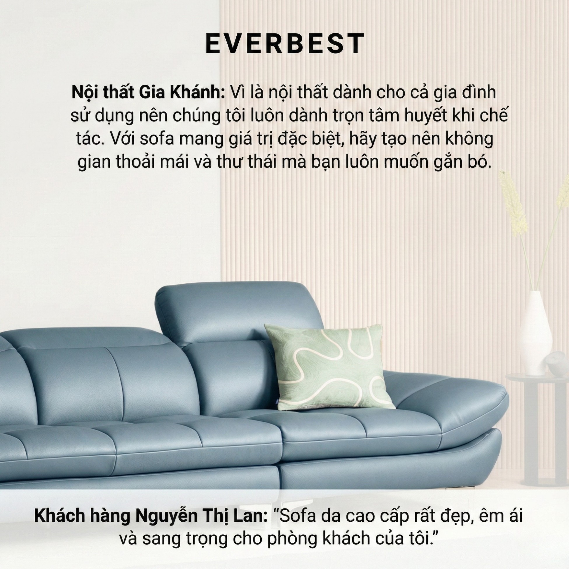 Sofa EVERBEST – Sofa Da Cao Cấp Tựa Đầu Chức Năng Hiện Đại