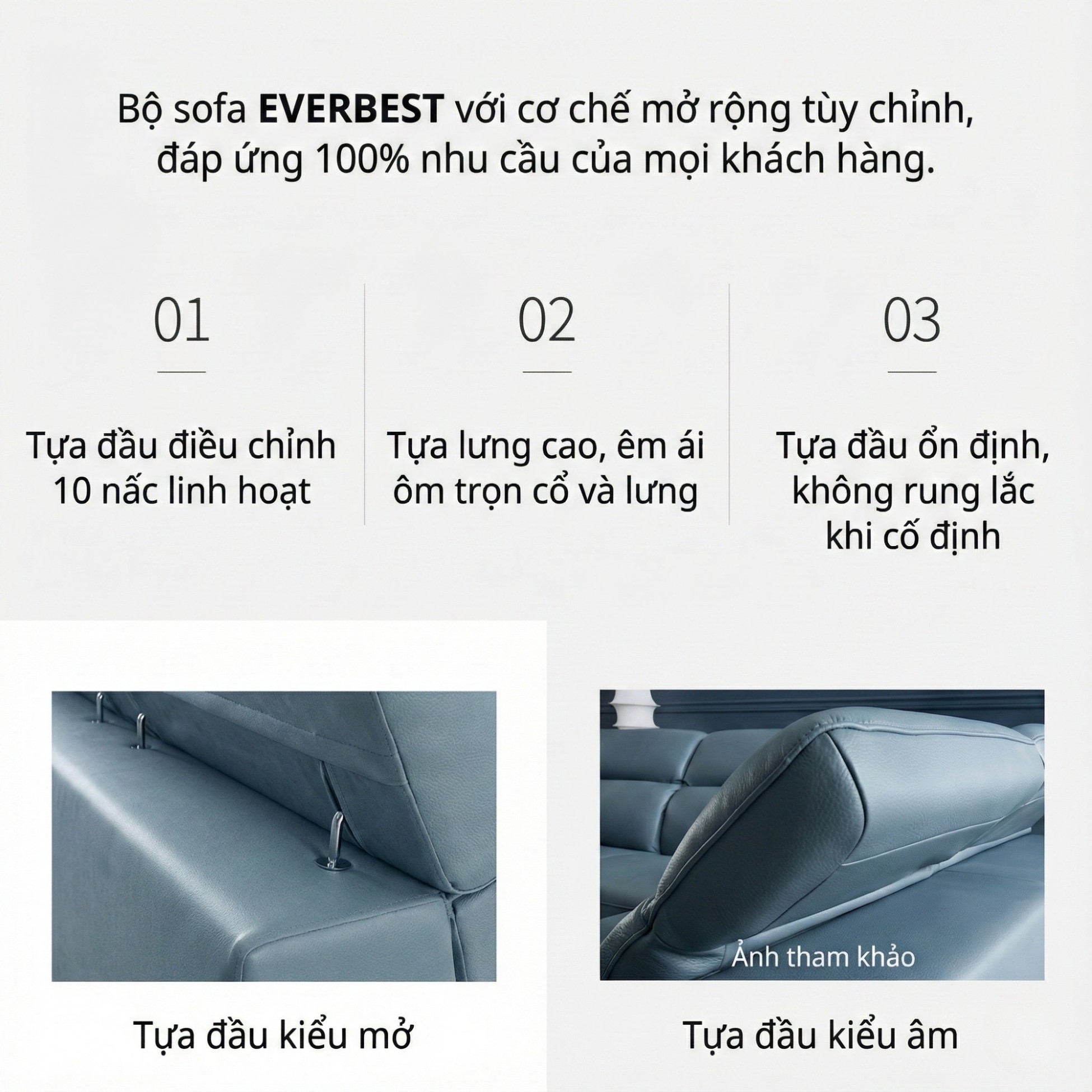 Sofa EVERBEST – Sofa Da Cao Cấp Tựa Đầu Chức Năng Hiện Đại