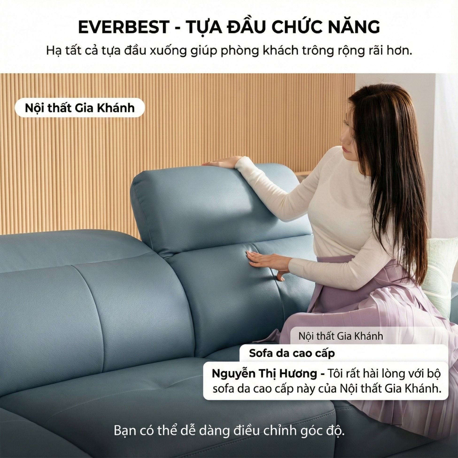 Sofa EVERBEST – Sofa Da Cao Cấp Tựa Đầu Chức Năng Hiện Đại