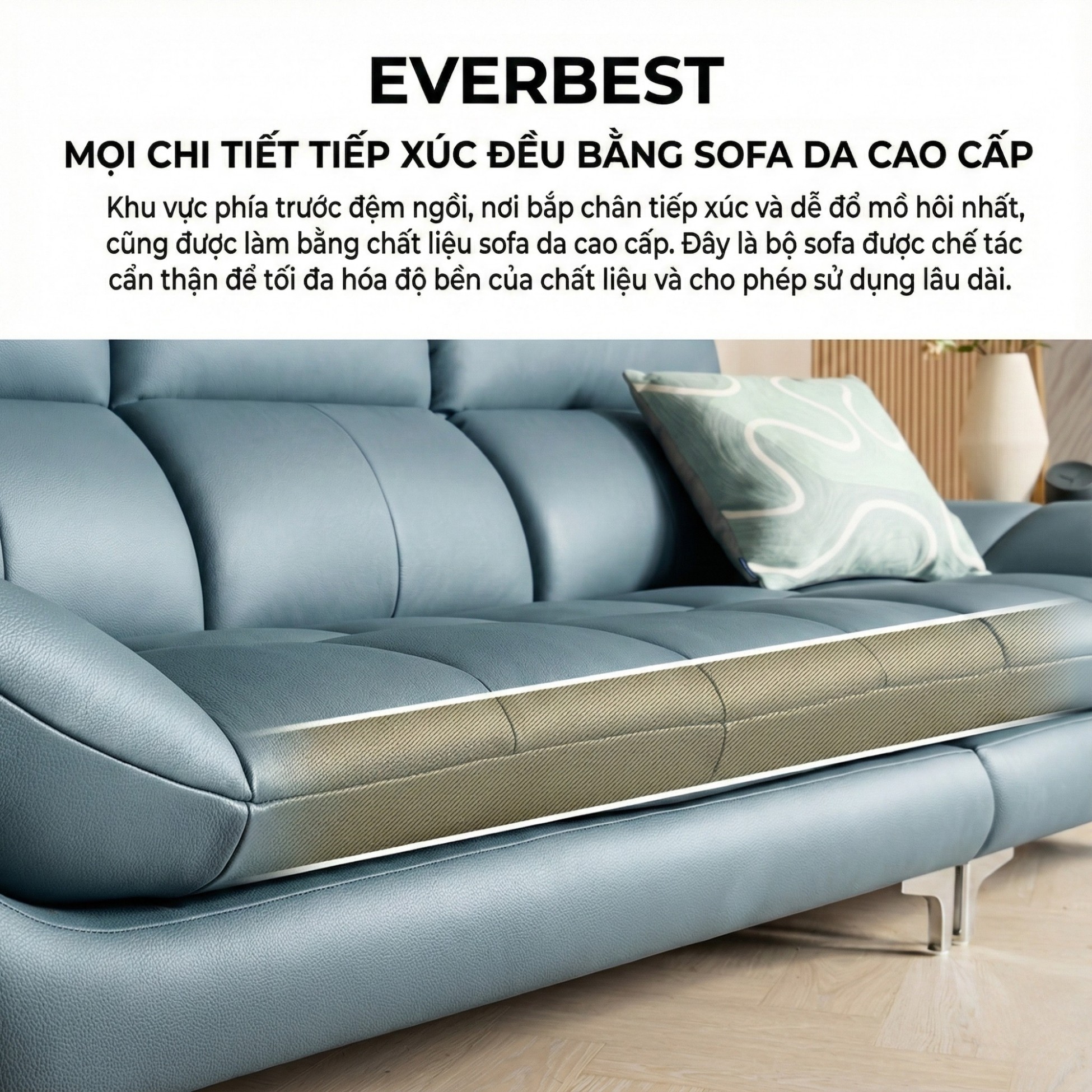 Sofa EVERBEST – Sofa Da Cao Cấp Tựa Đầu Chức Năng Hiện Đại
