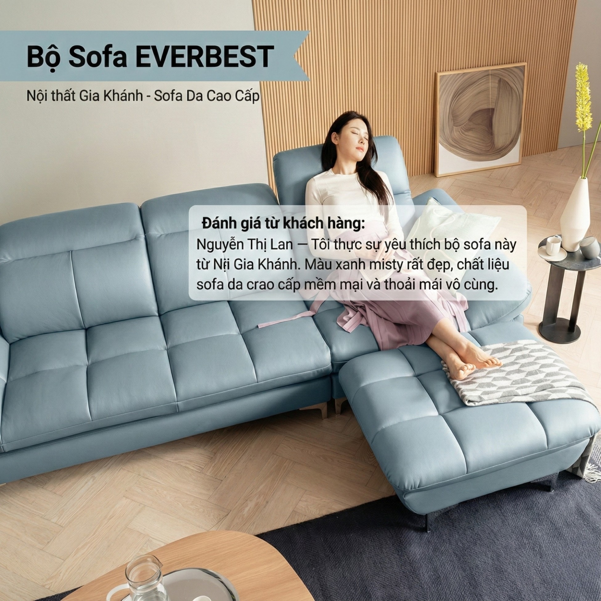 Sofa EVERBEST – Sofa Da Cao Cấp Tựa Đầu Chức Năng Hiện Đại