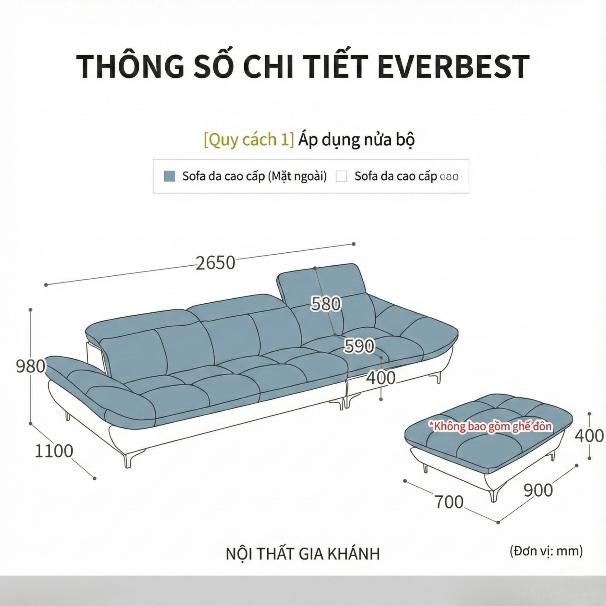 Sofa EVERBEST – Sofa Da Cao Cấp Tựa Đầu Chức Năng Hiện Đại