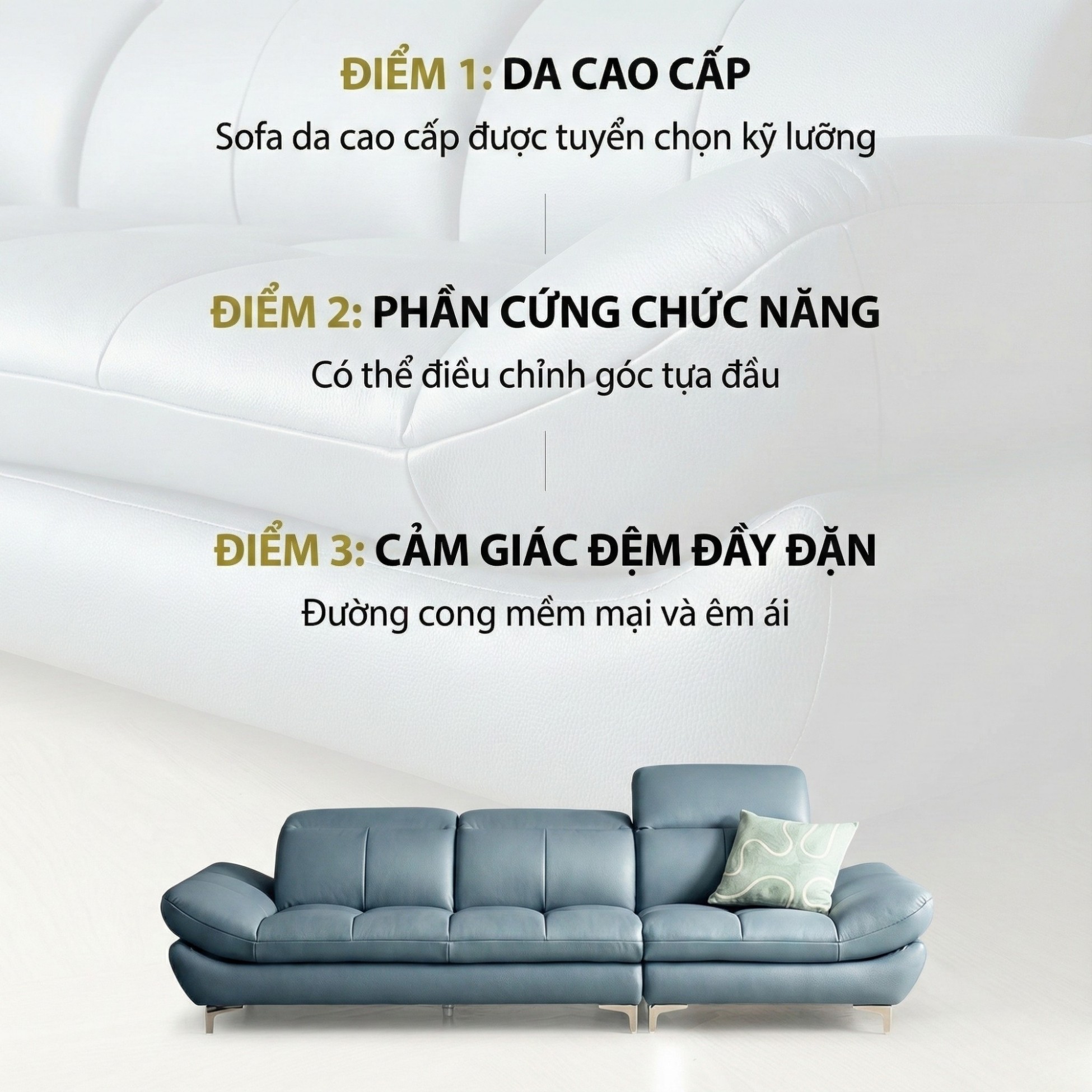 Sofa EVERBEST – Sofa Da Cao Cấp Tựa Đầu Chức Năng Hiện Đại