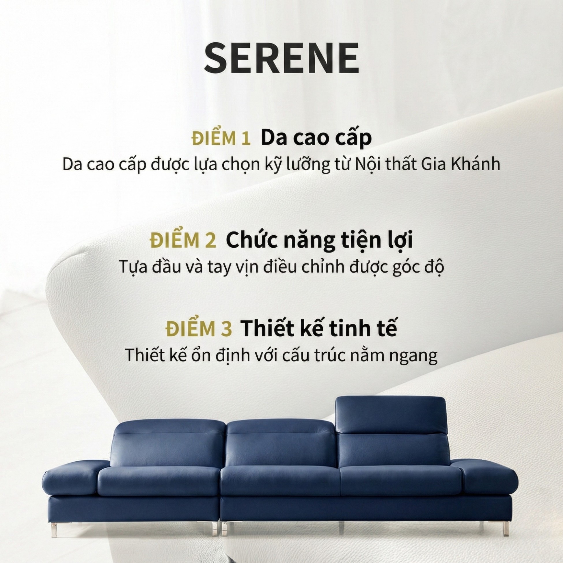 Sofa SERENE - Sofa Da Hiện Đại Đầy Đỉnh Cao Cho Sự Êm Ái