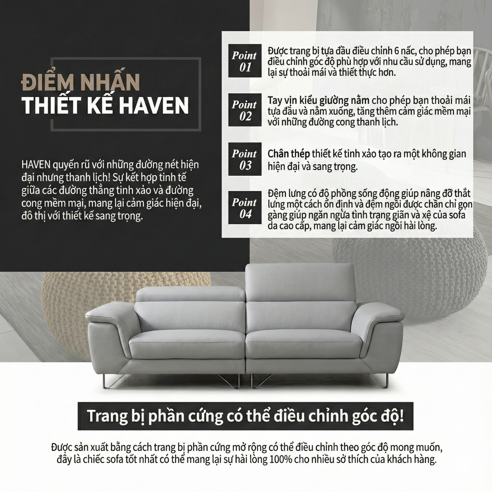 sofa hiện đại bọc da haven