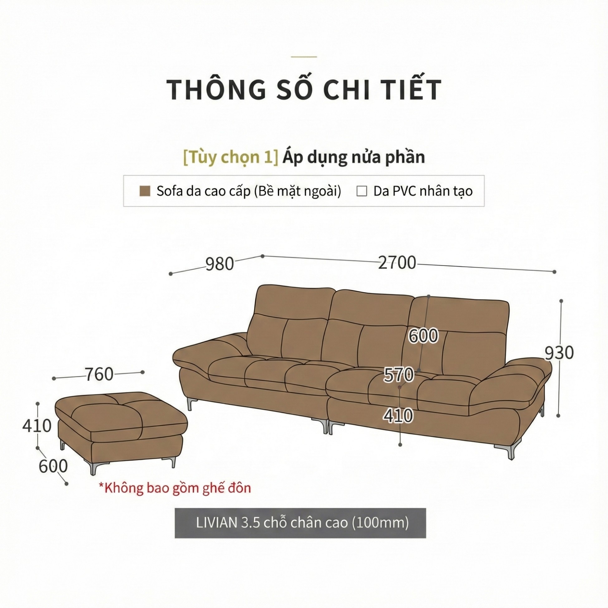Sofa LIVIAN - Sofa Da Cao Cấp Hiện Đại Êm Ái