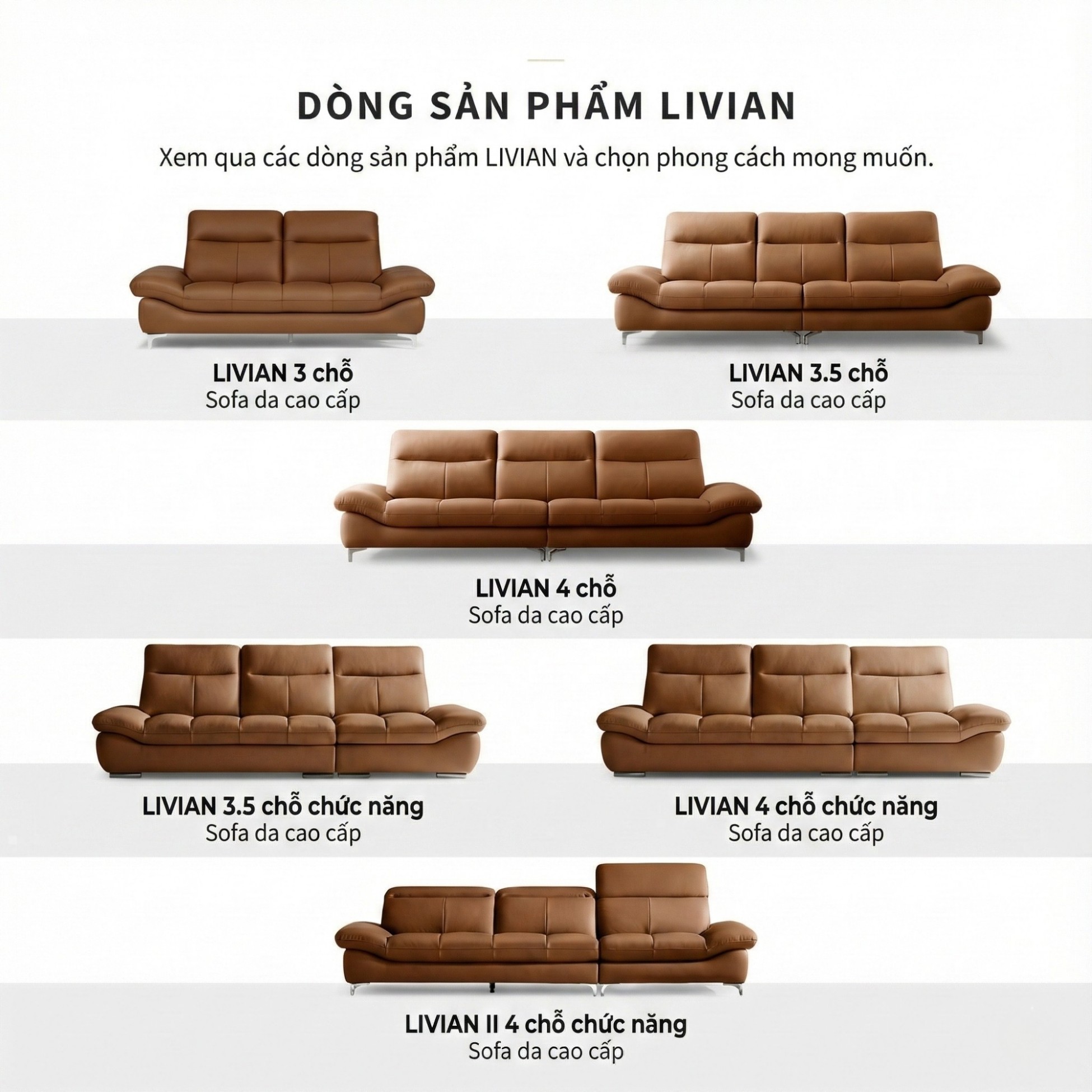 Sofa LIVIAN - Sofa Da Cao Cấp Hiện Đại Êm Ái